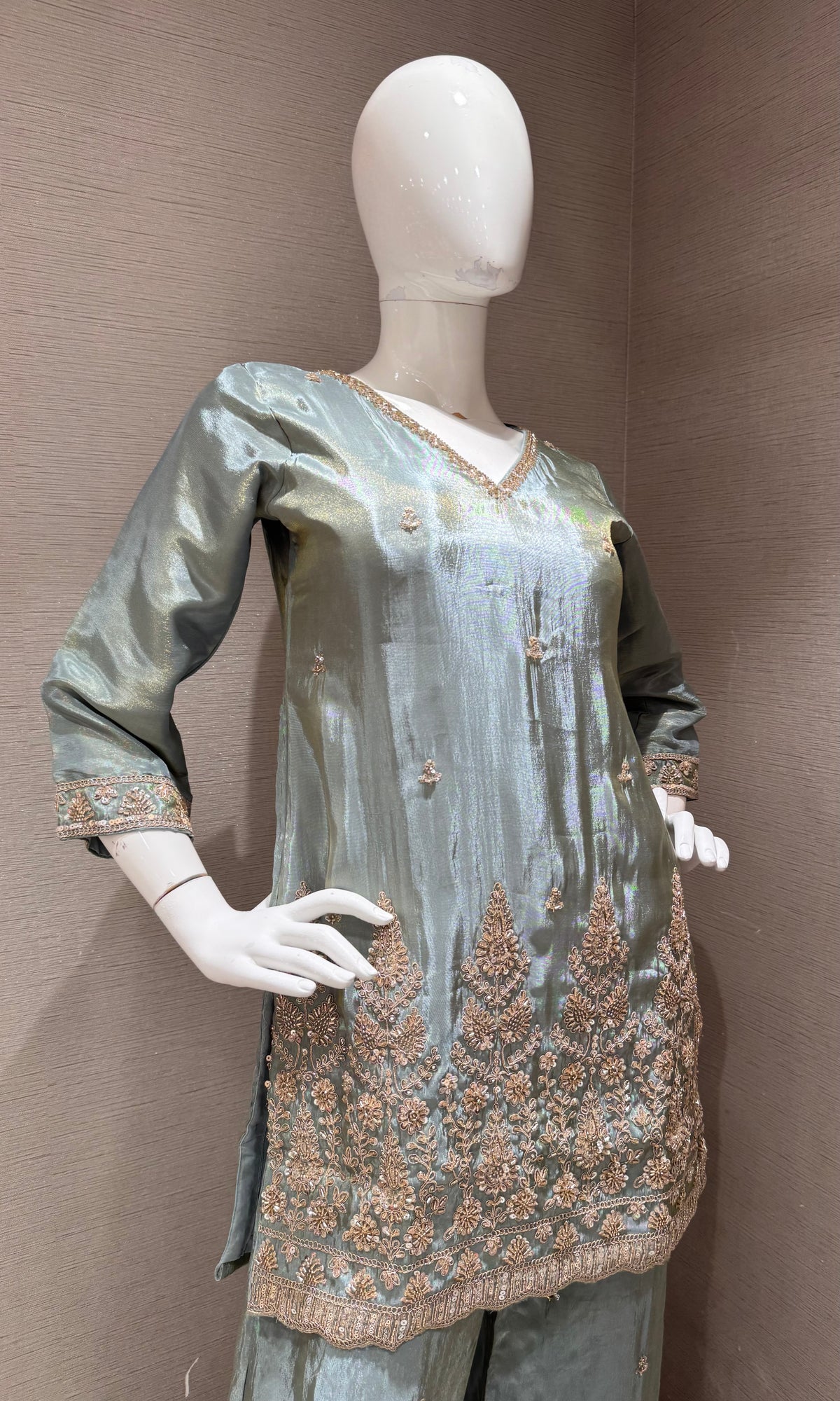 BLUE SILK BLEND GOLDEN EMBROIDERED SHARARA SET WITH DUPATTA