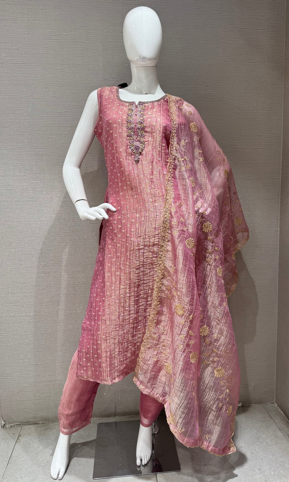 Light pink Shimmer Golden ethnic kurta set