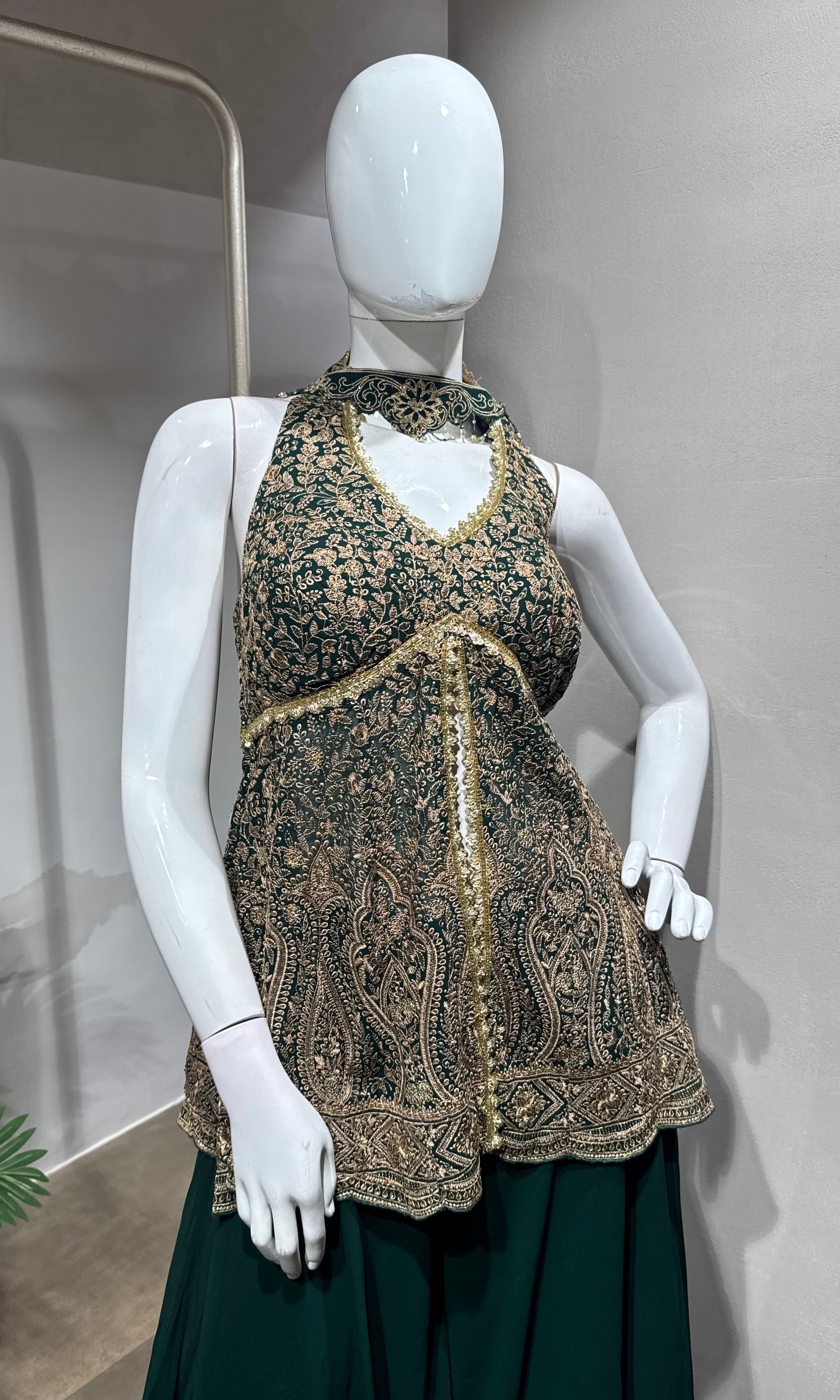 Green Golden Embroidered Palazzo Set