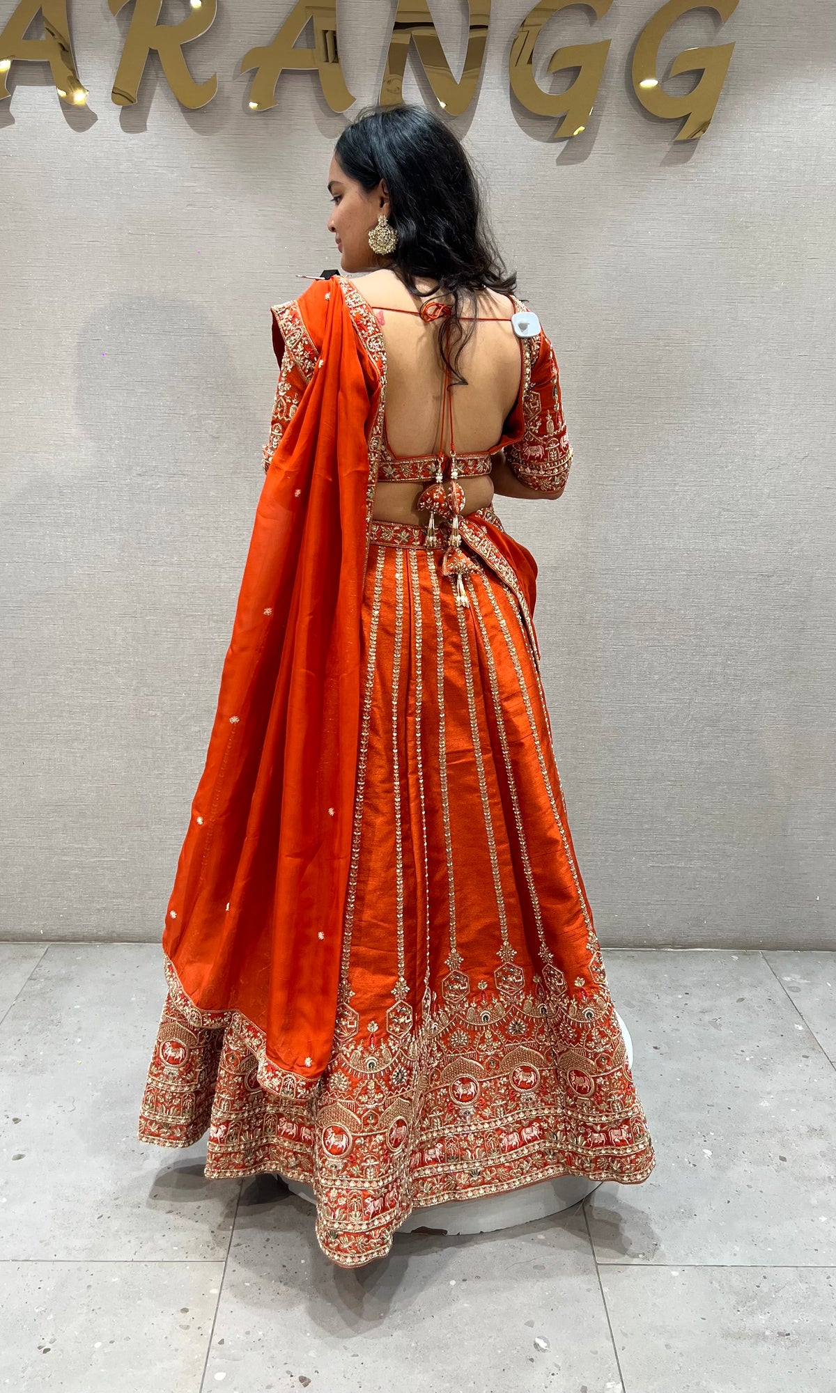 Bright Orange Embroidered Lehenga Choli Set