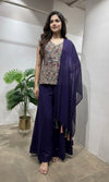 Purple embroidered georgette palazzo set