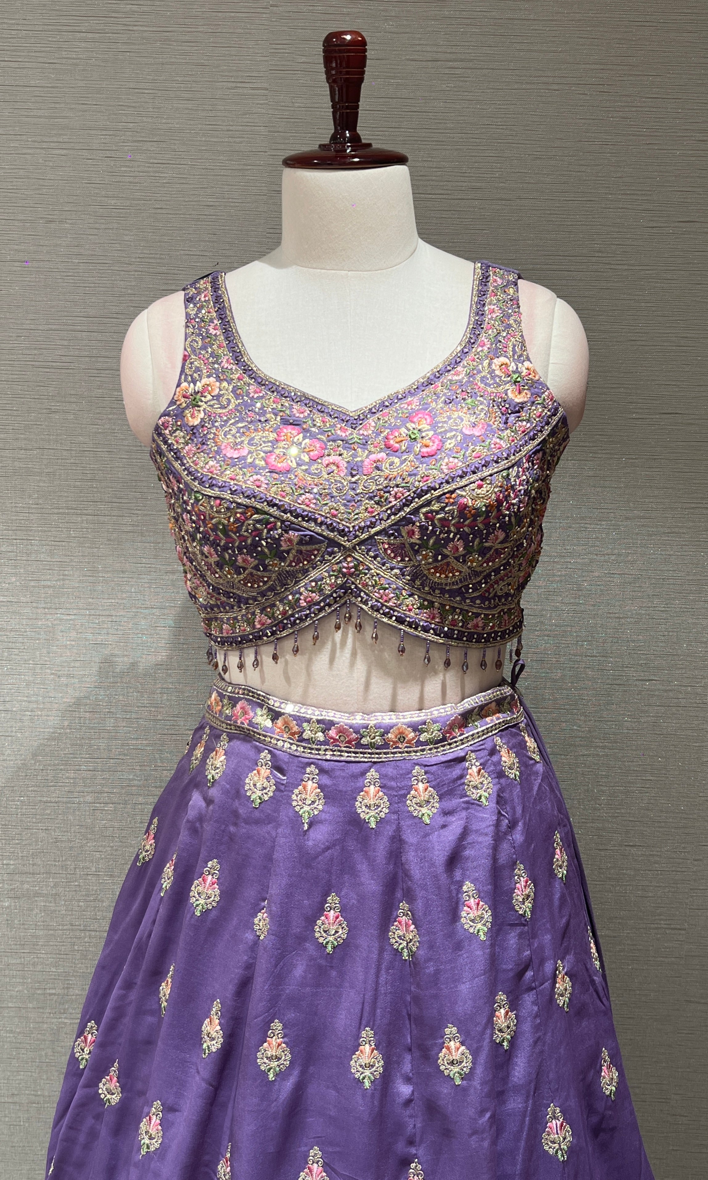 Light purple gold embroidery lehenga