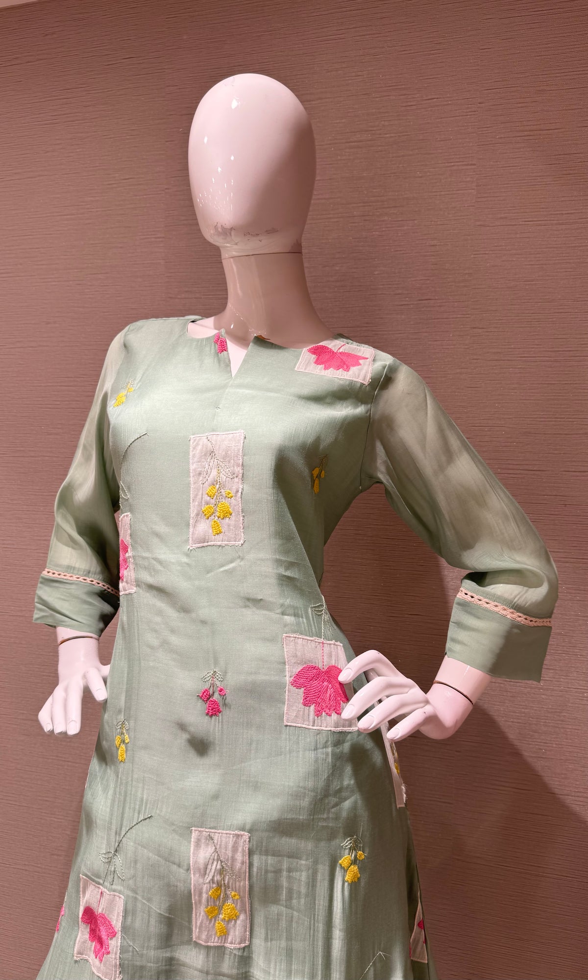 Green Floral Patchwork Kurta Set with Dupatta