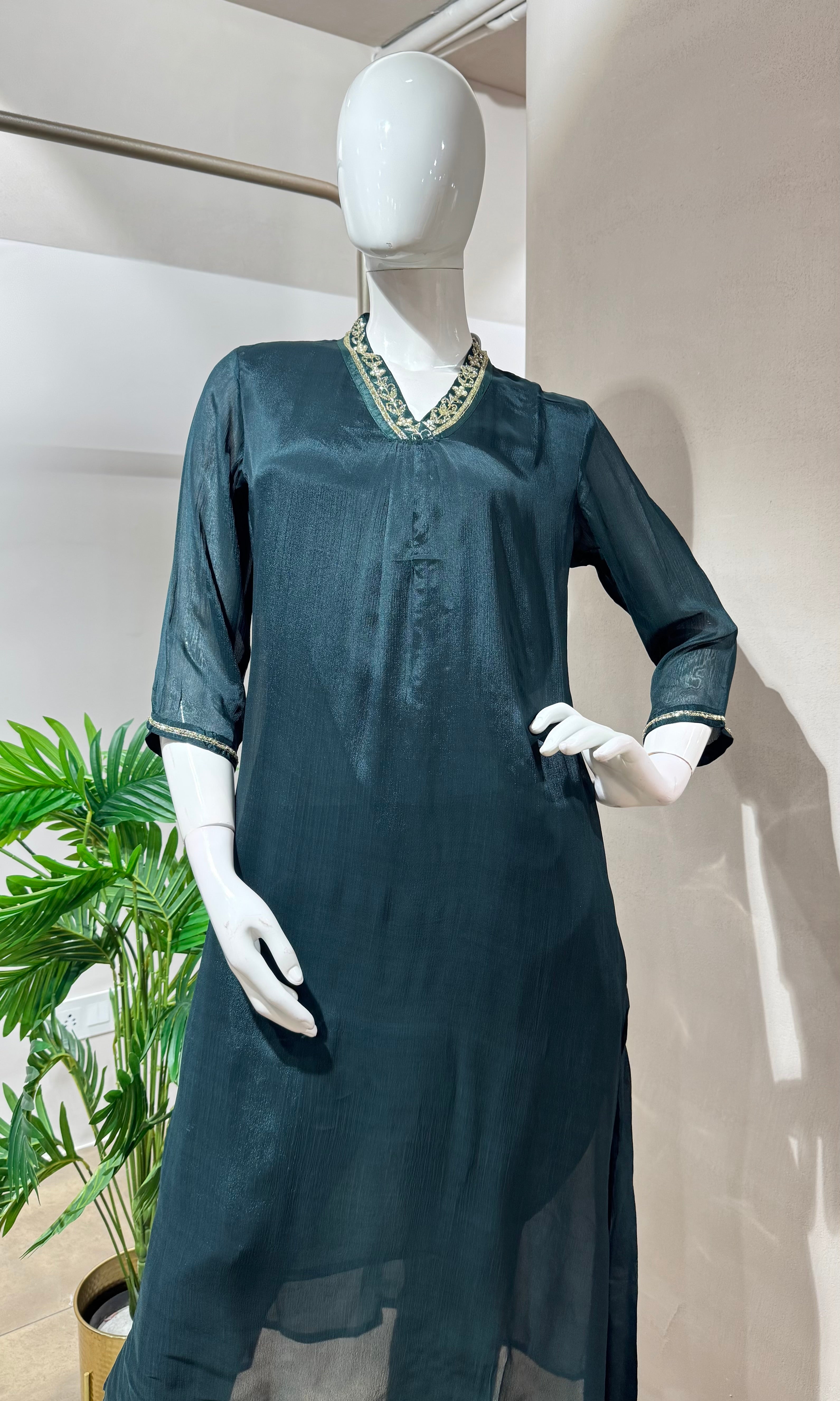 GREEN SHIMMER TISSUE KURTA SET
