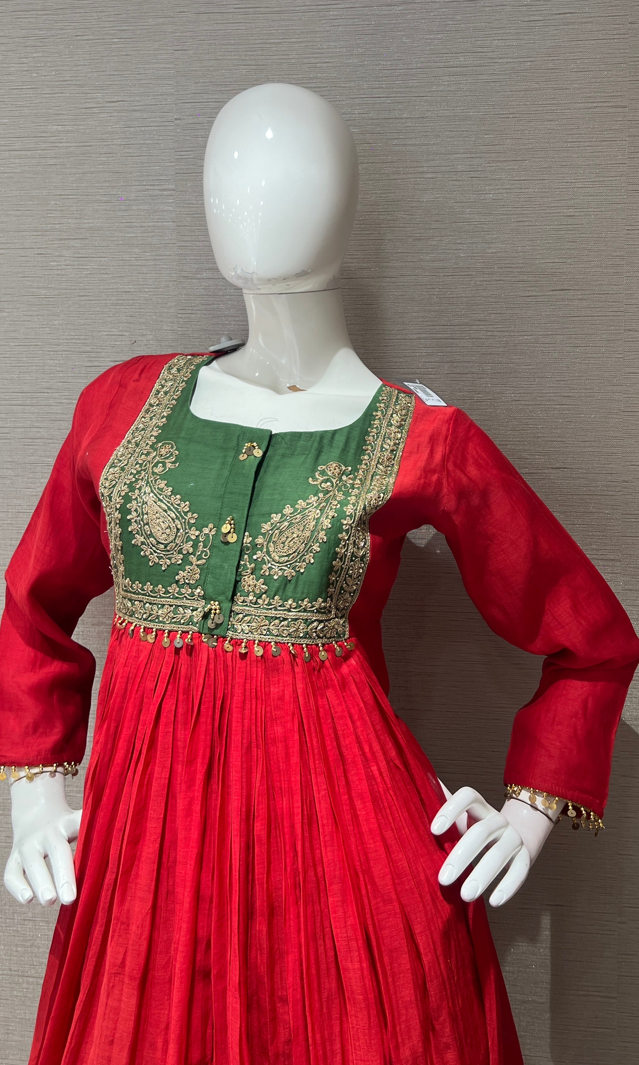 Red Flared Anarkali with Contrast Dupatta