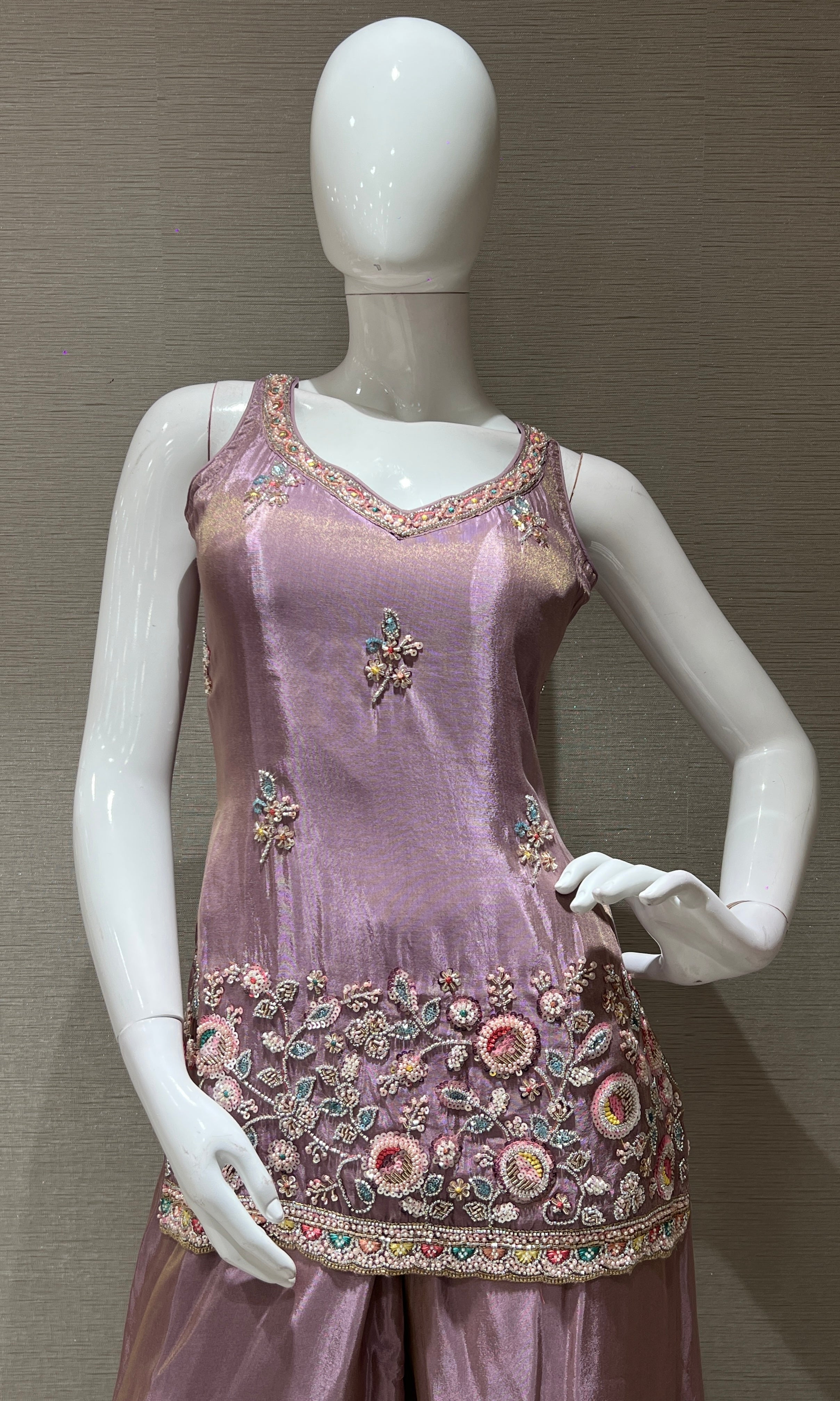 Lilac Floral Embroidered Sharara Palazoo