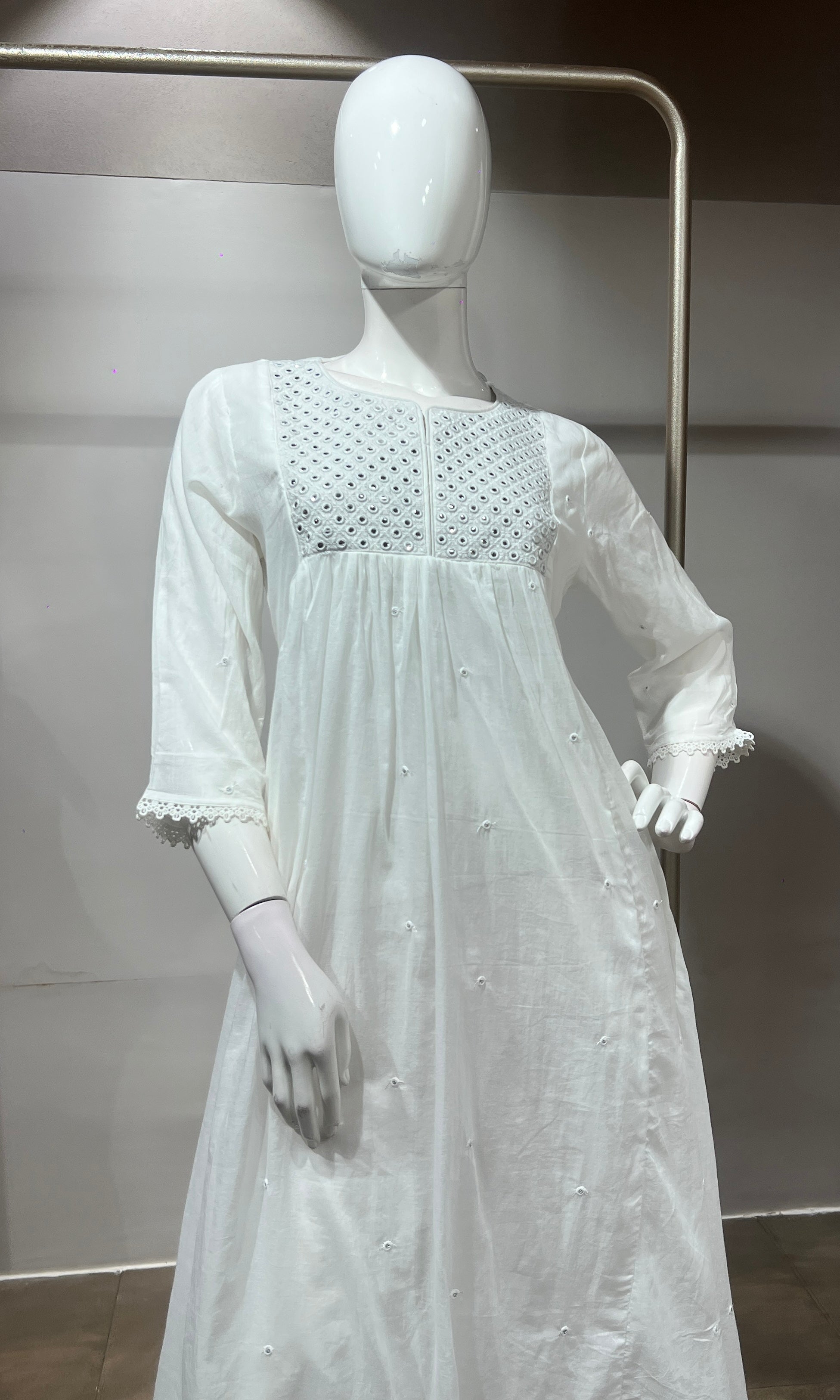 White Flared Embroidered frock