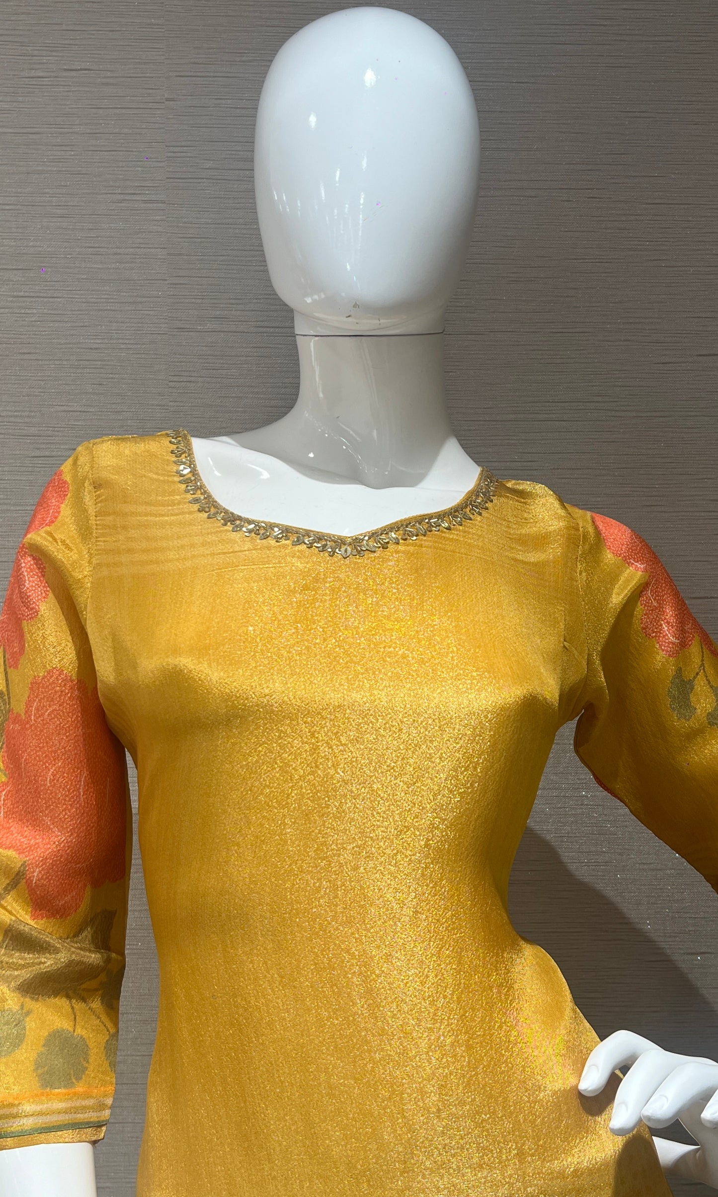 🏵️Yellow shimmer silk kurta set🏵️ ( 2992 )