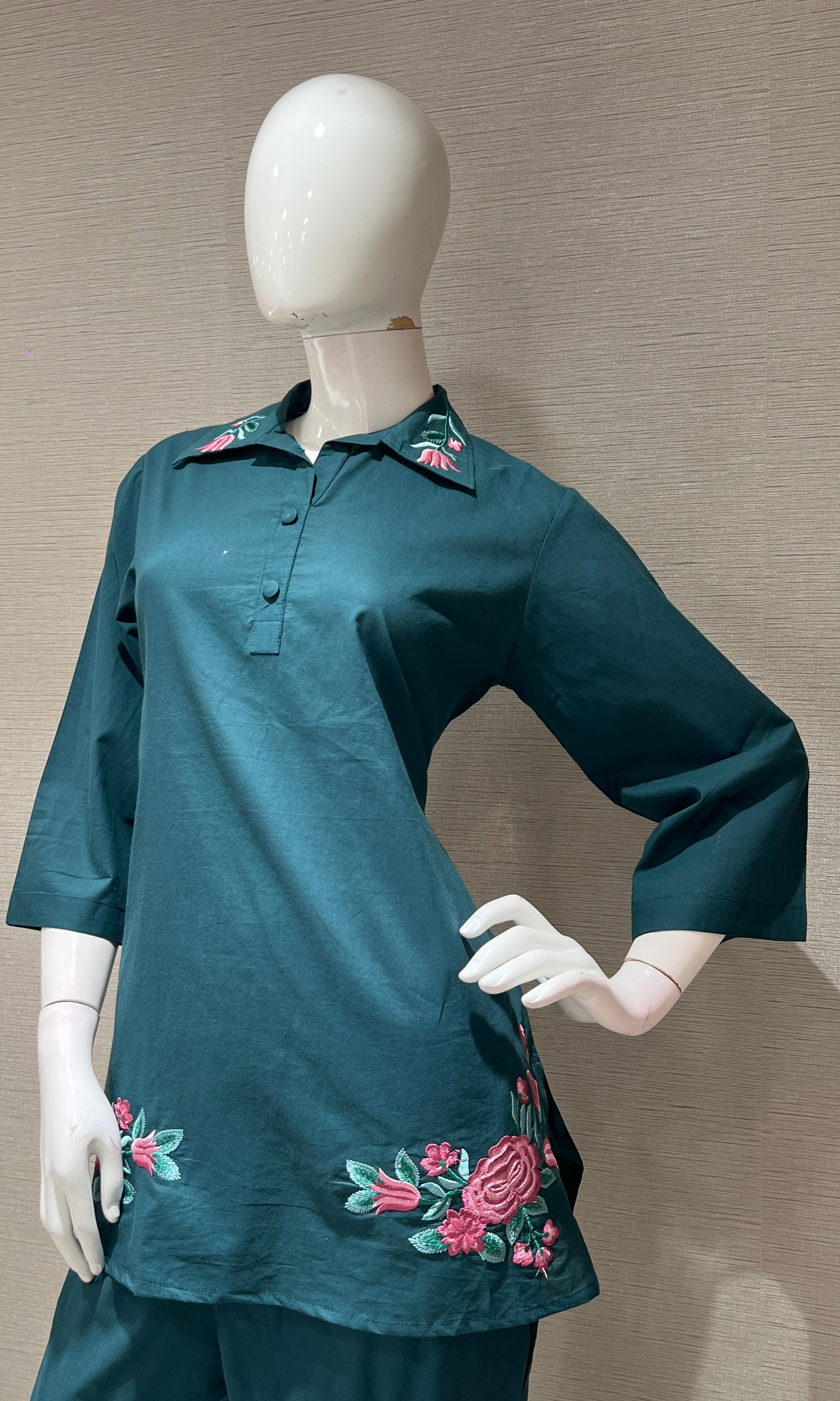 Green FLORAL EMBROIDERED CORD SET