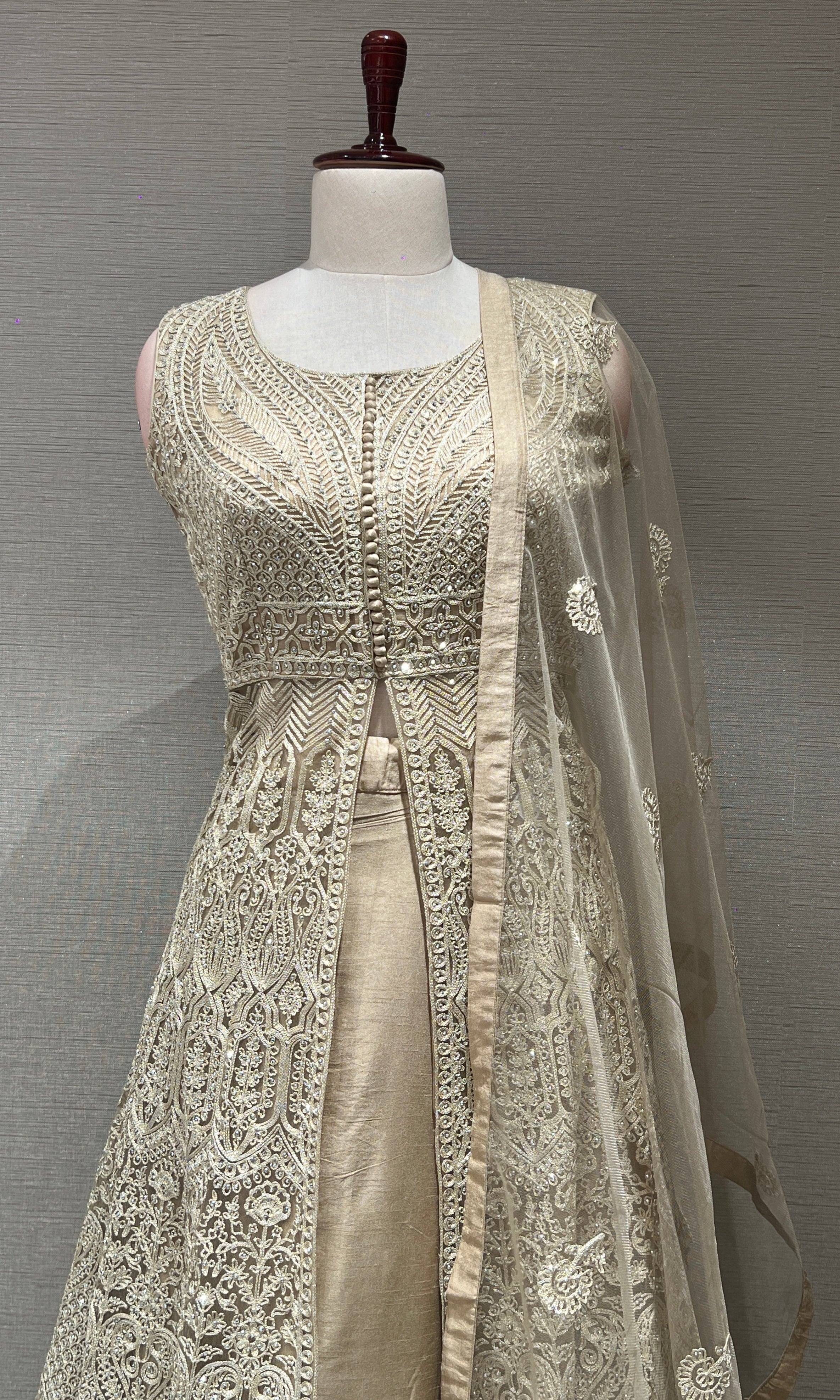 Ivory EMBROIDERED Front Slit Anarkali Set