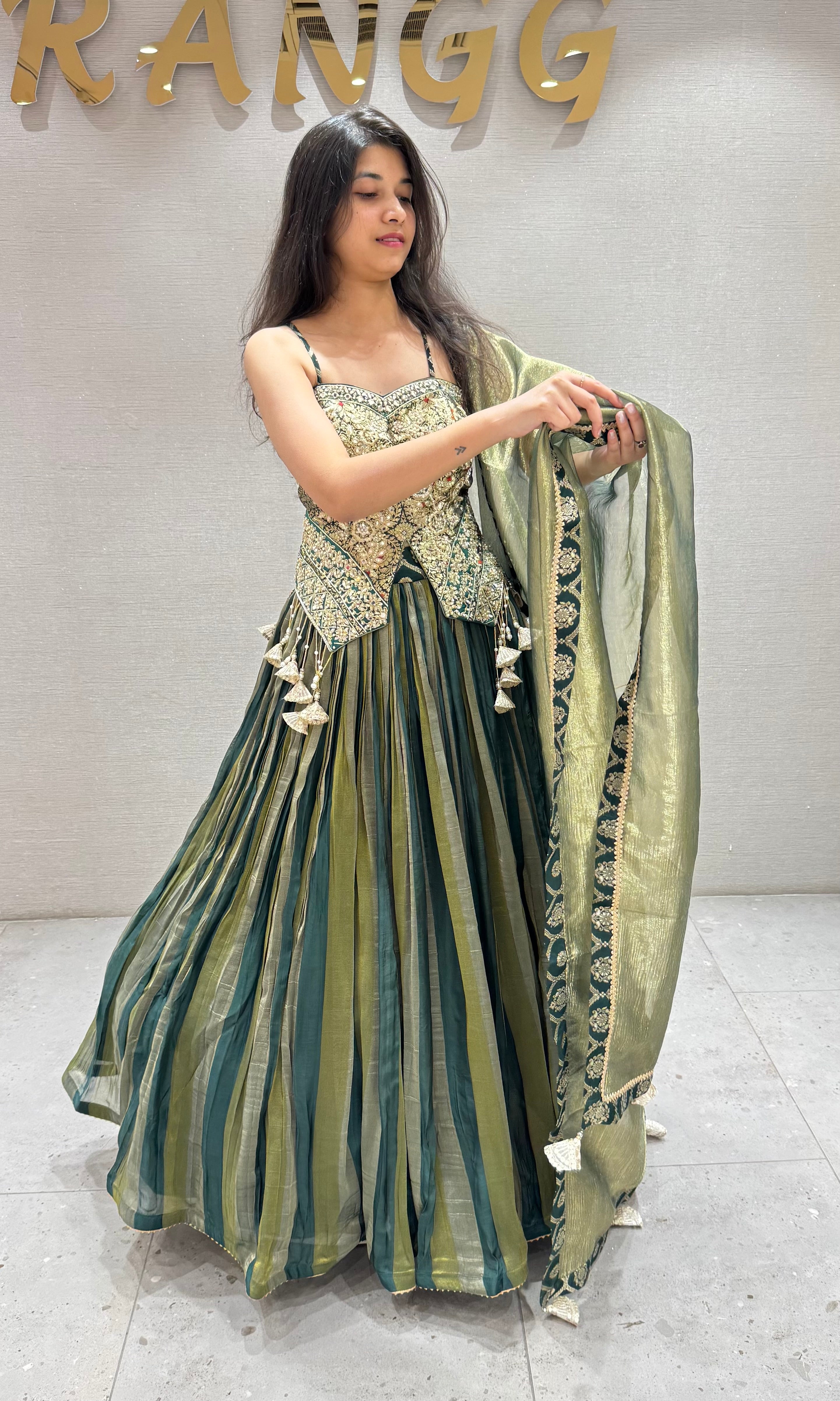 Green CORSET EMBROIDERED LEHENGA