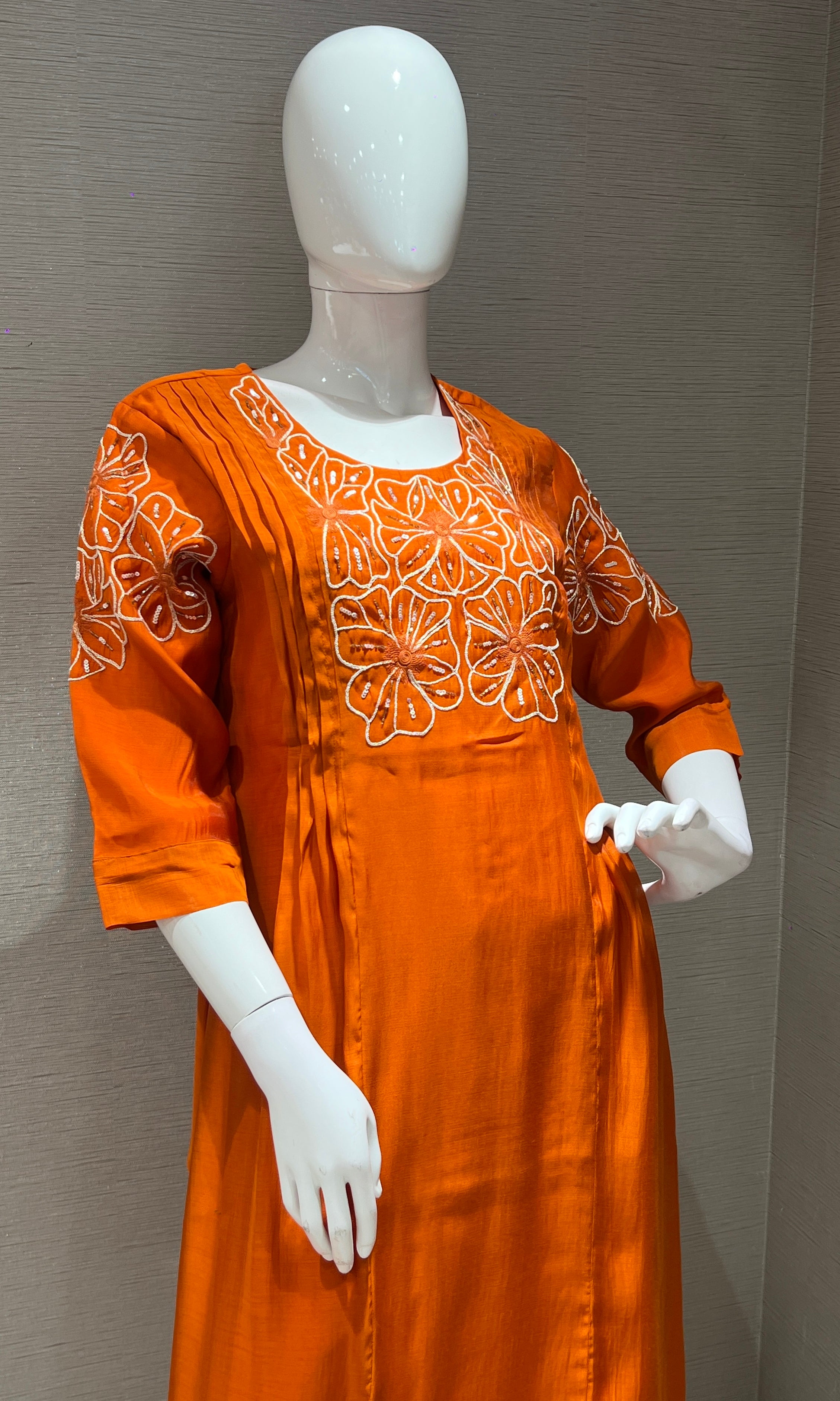 Rust FLORAL MUL CHANDERI kurta set