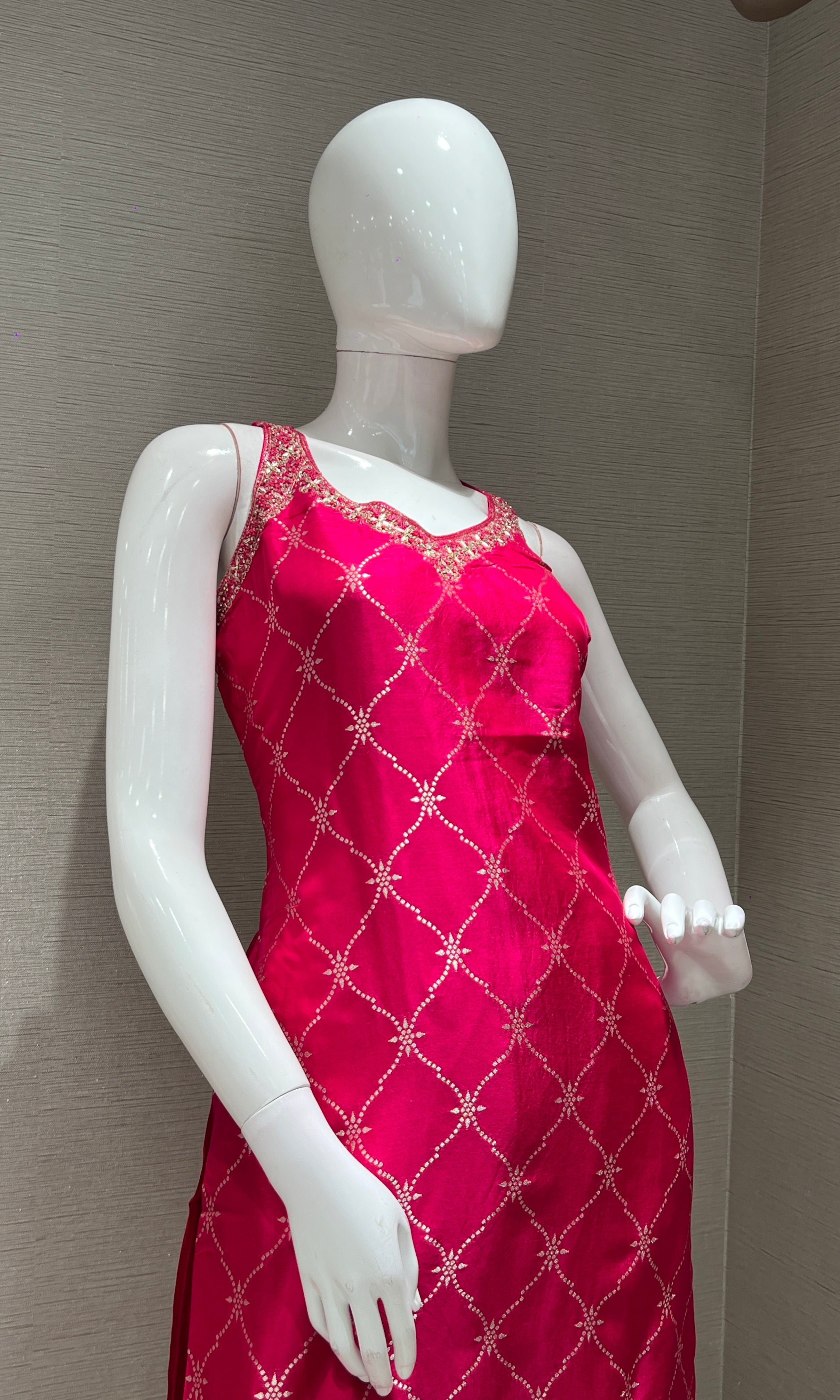 pink embroidered kurta set with a dupatta