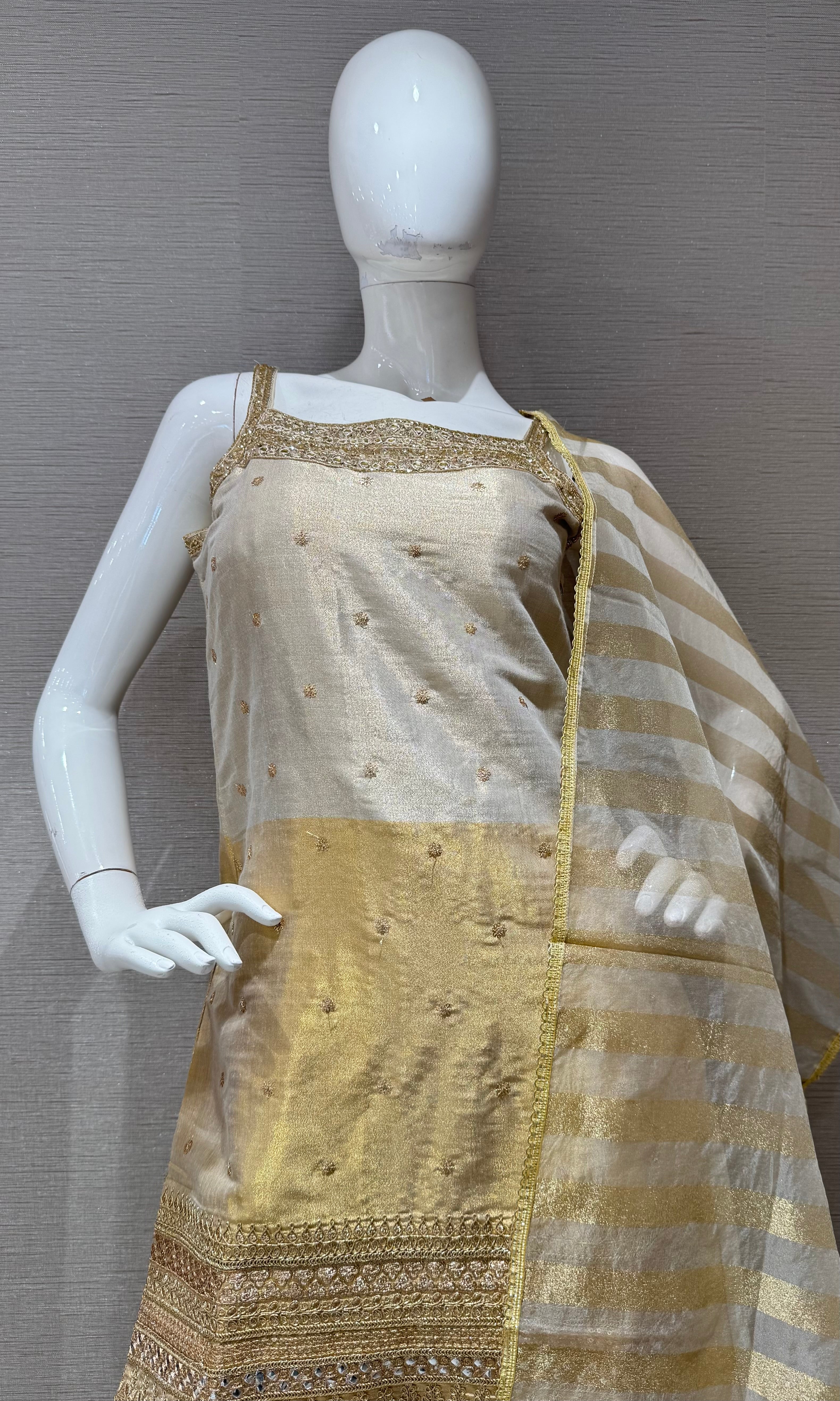 Golden Cream Embroidered Sharara Set