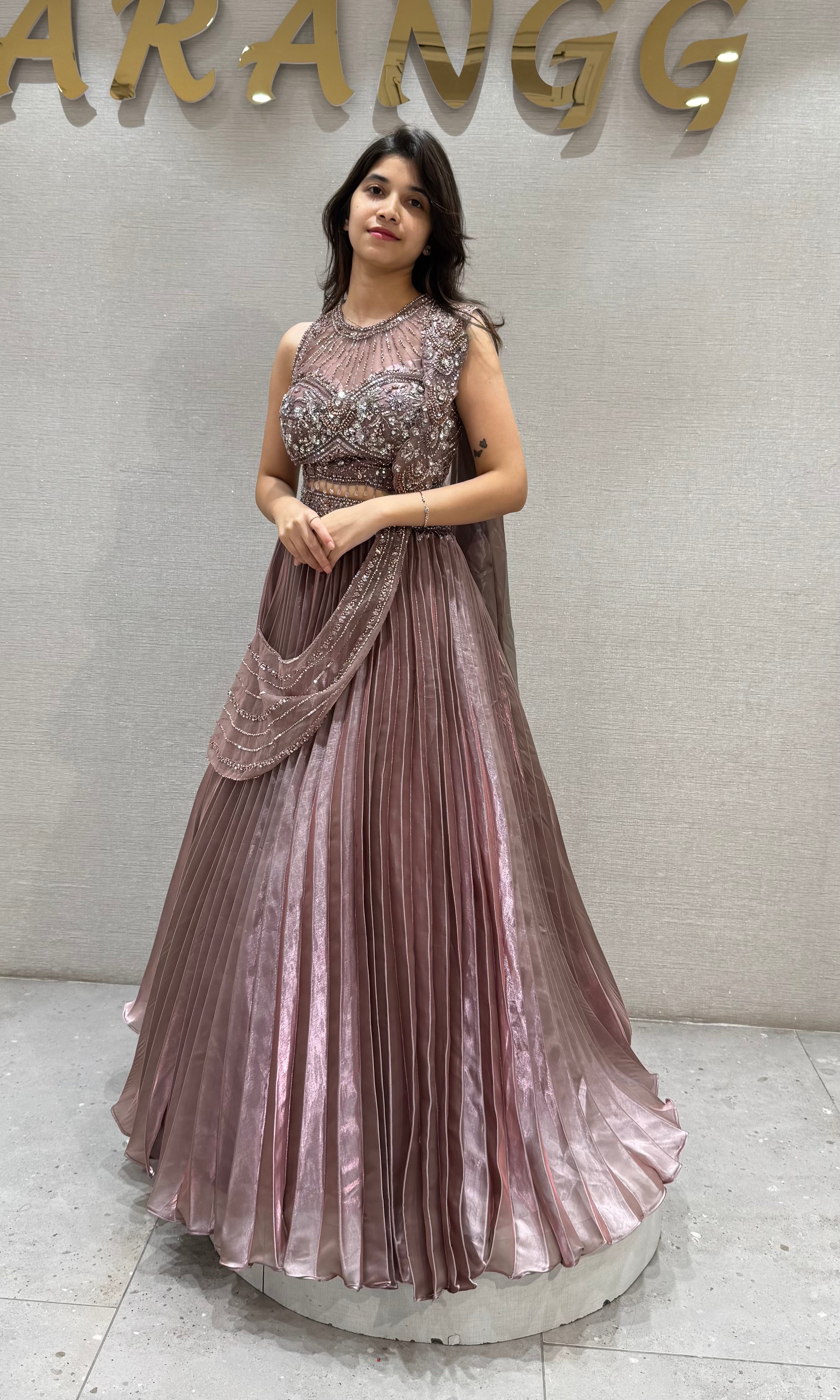 Onion Pink Organza Crop Top Lehenga set