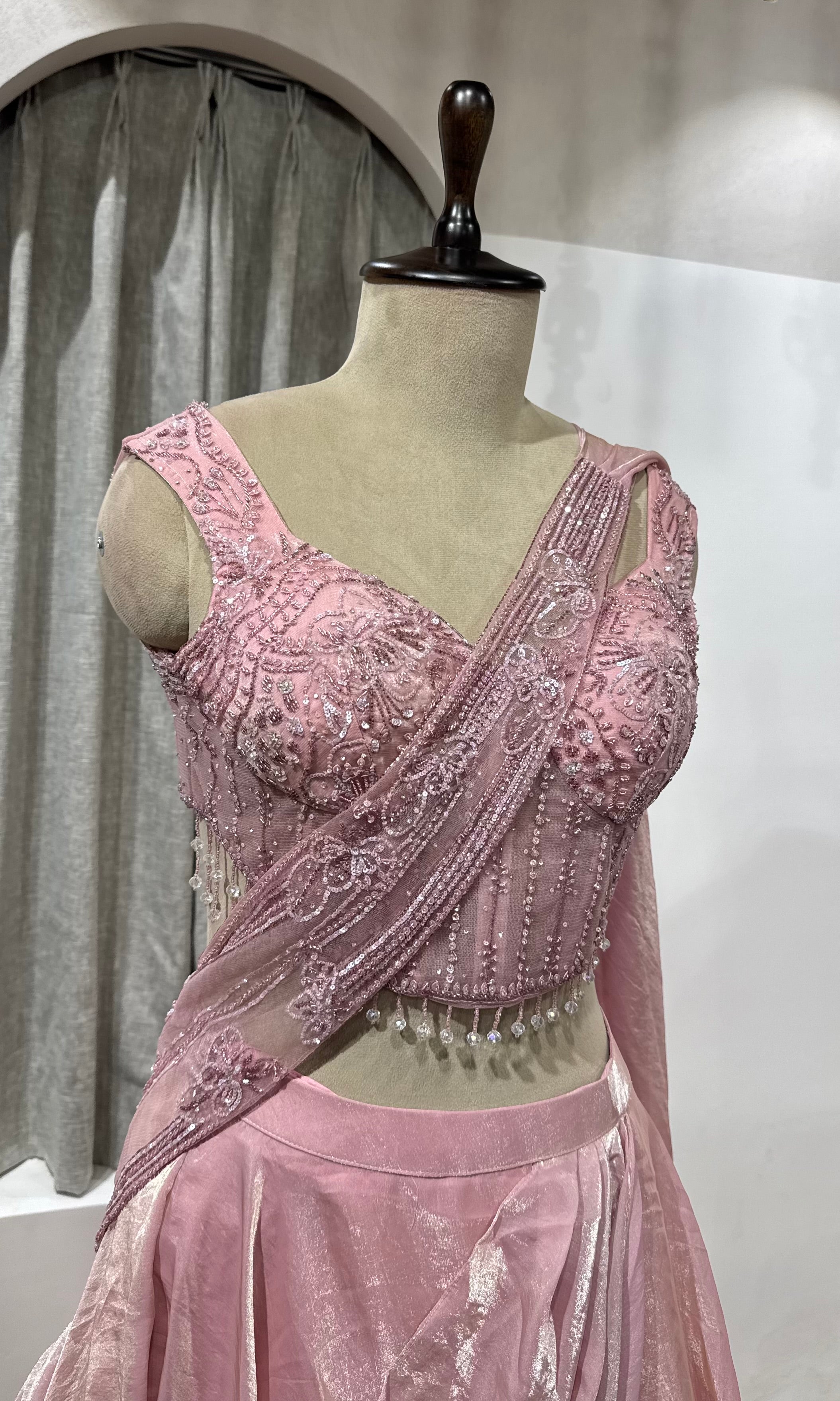 PEACH Pink LEHENGA WITH CORSET BLOUSE