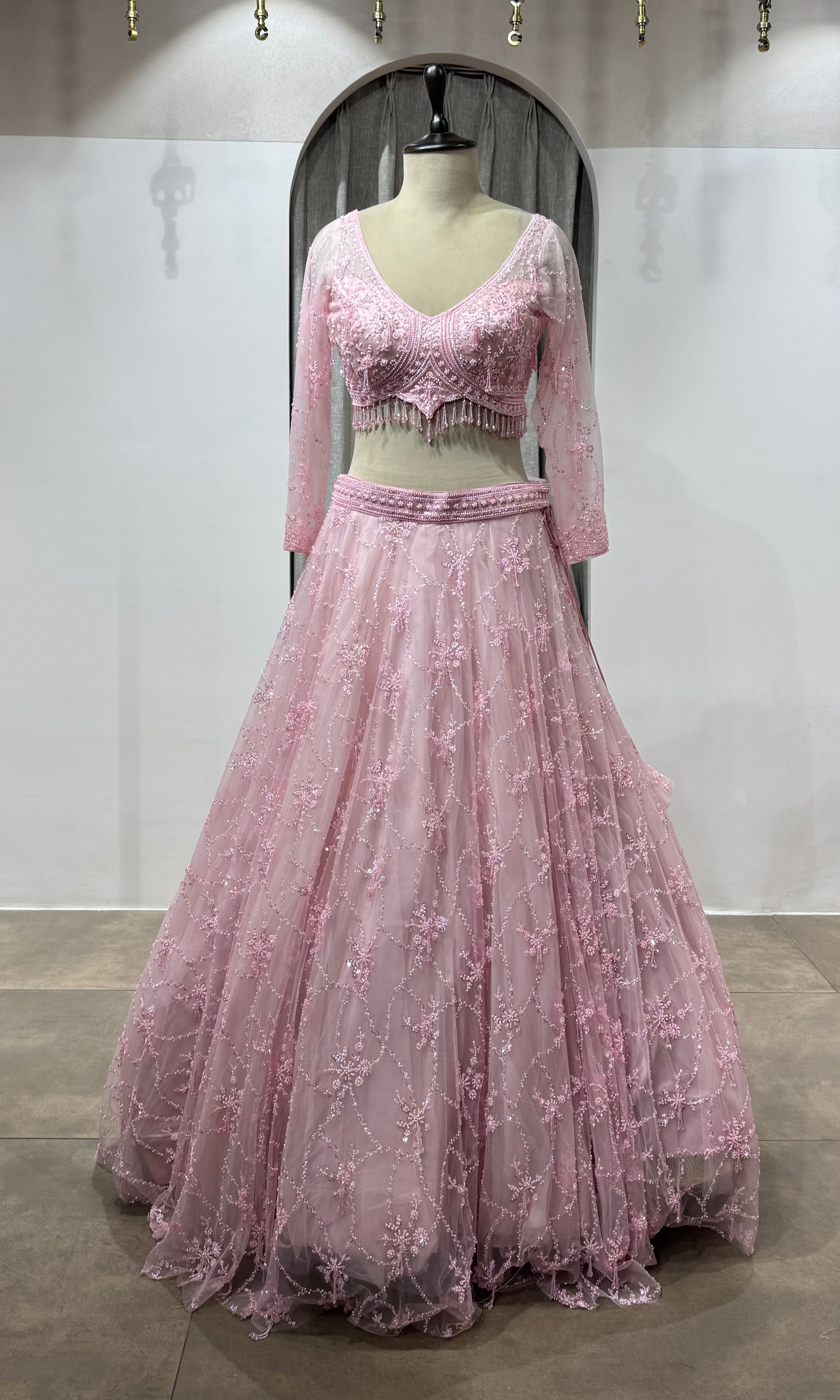 Blush Pink Embroidered Bridal Lehenga Set