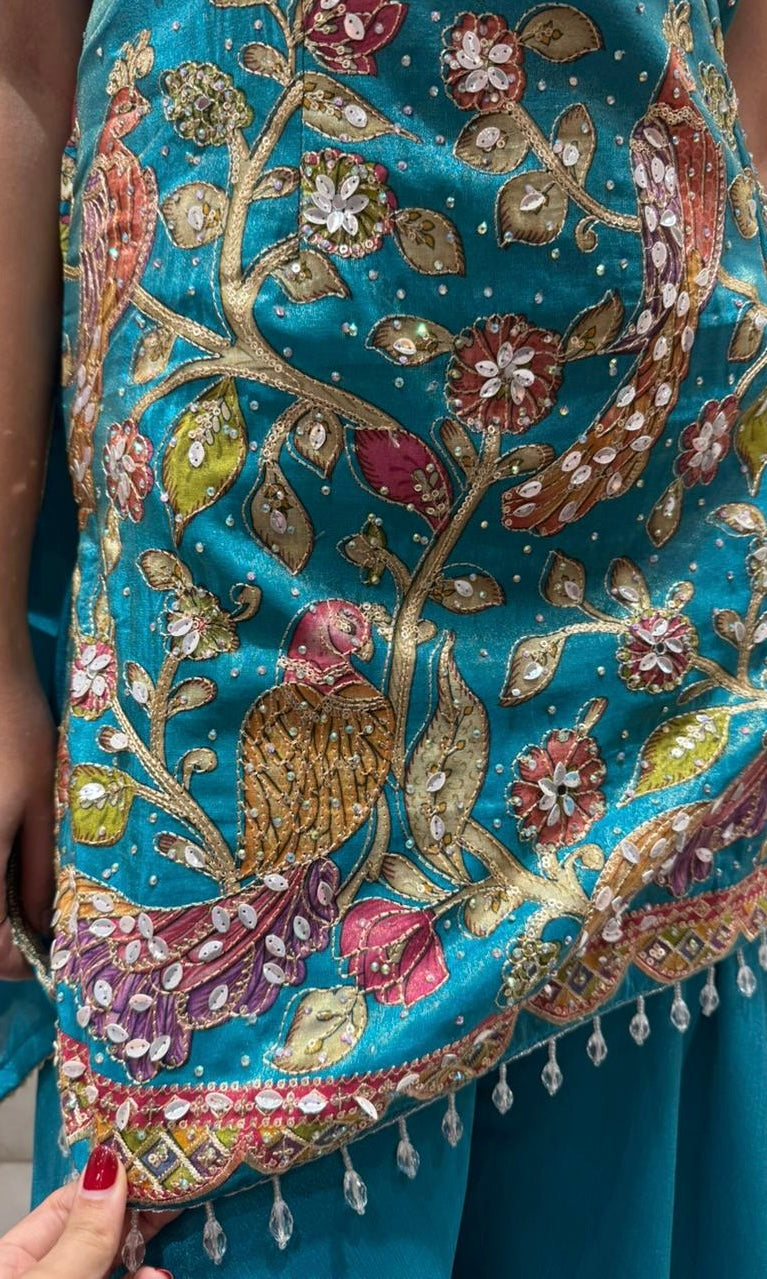 Azure Bloom Kalamkari Palazzo Set