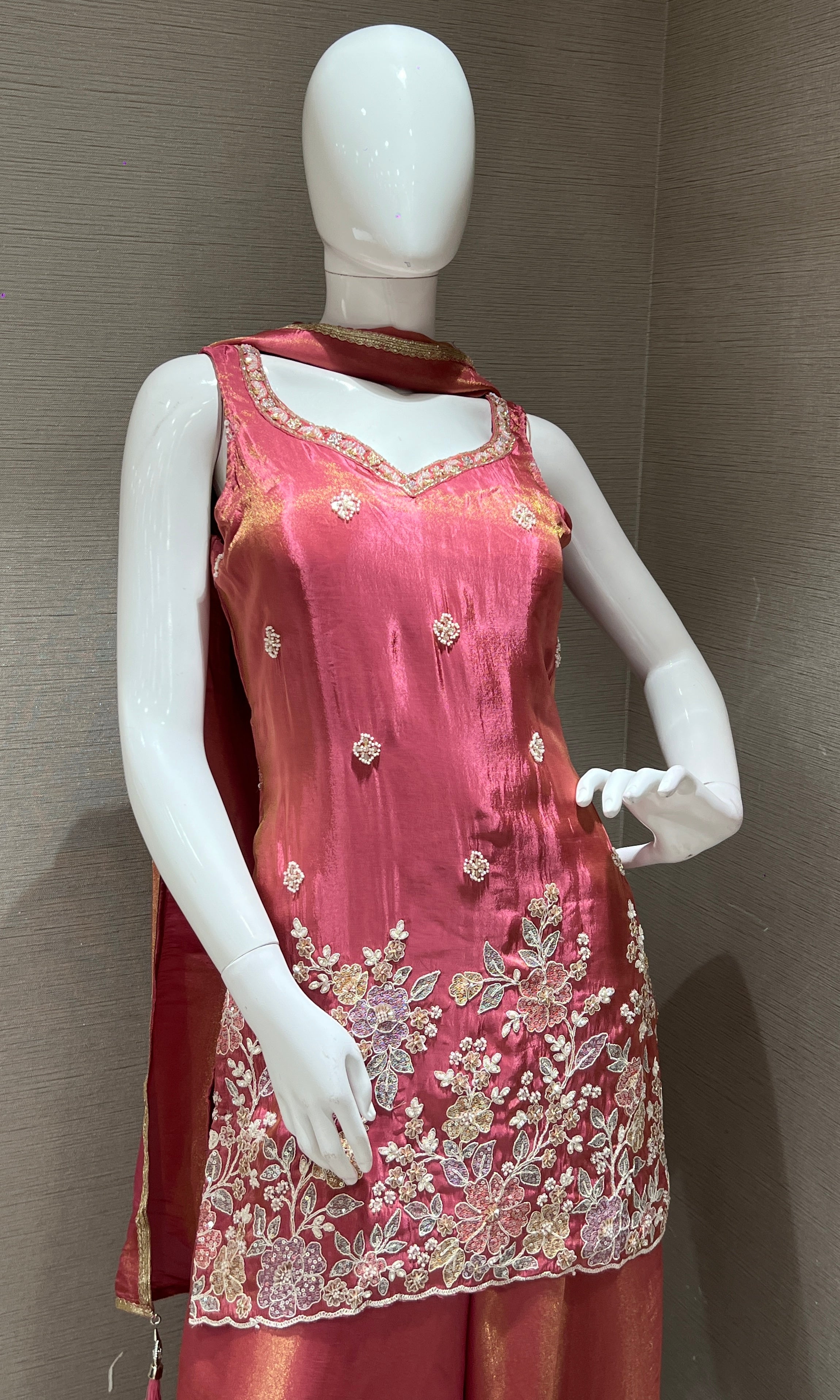 Light pink Floral Embroidered Palazoo