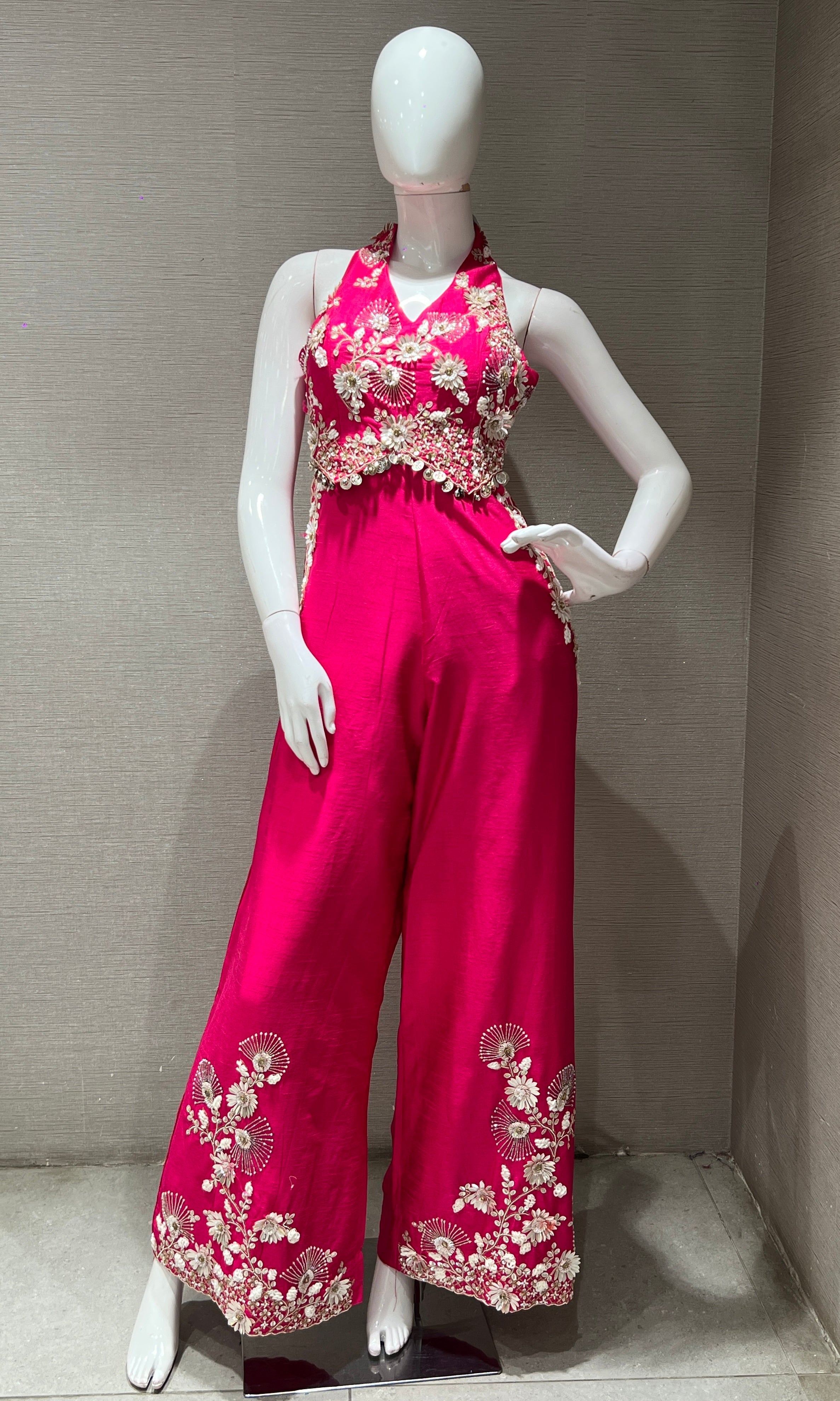 Rani Pink jumpsuit with floral embroidery