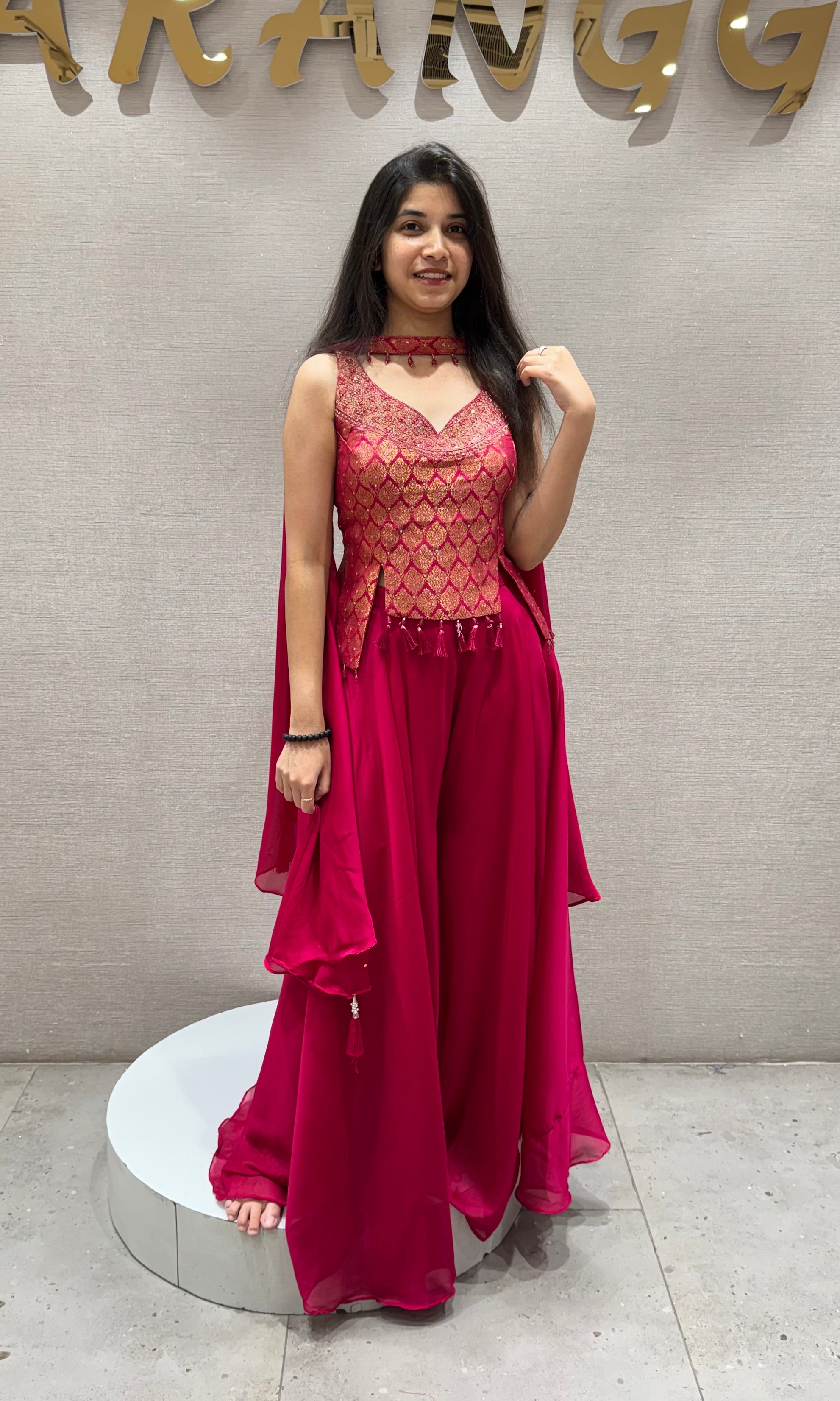 Rani pink PEPLUM BLOUSE PALAZZO SET