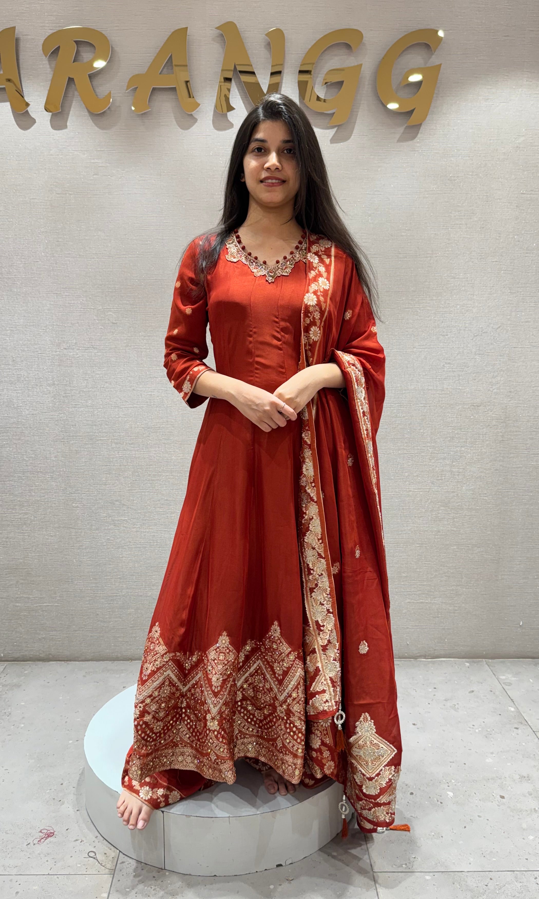 Rust Elegant Silk Anarkali PALAZZO SET