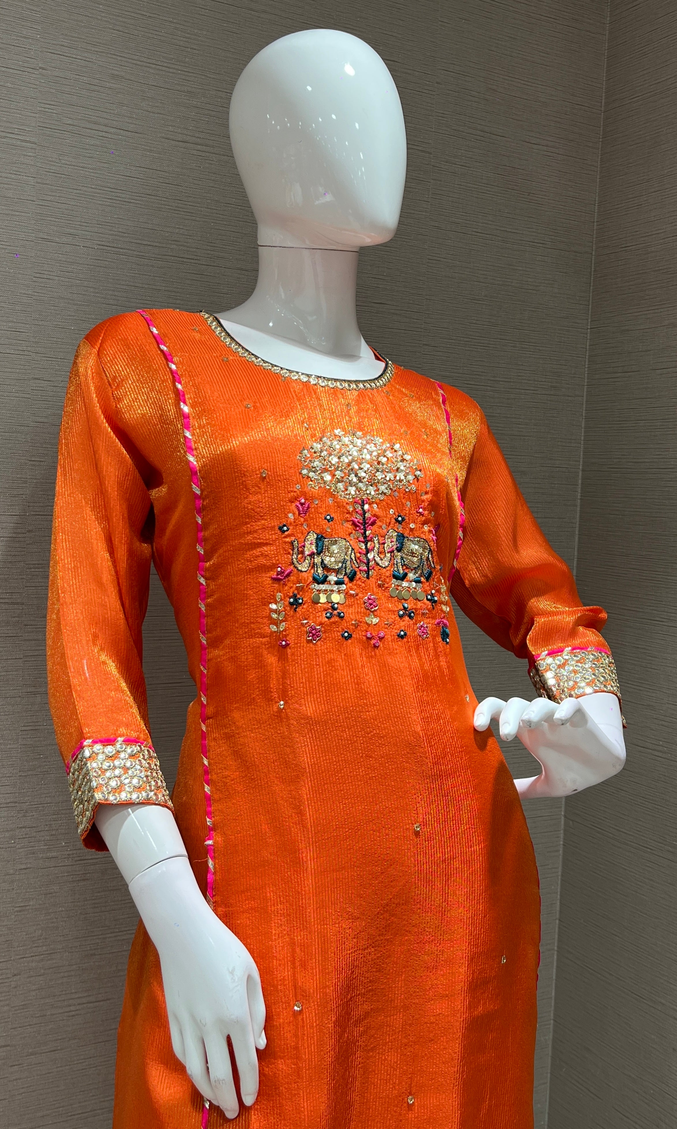 ORANGE EMBROIDERED kurta set with dupatta