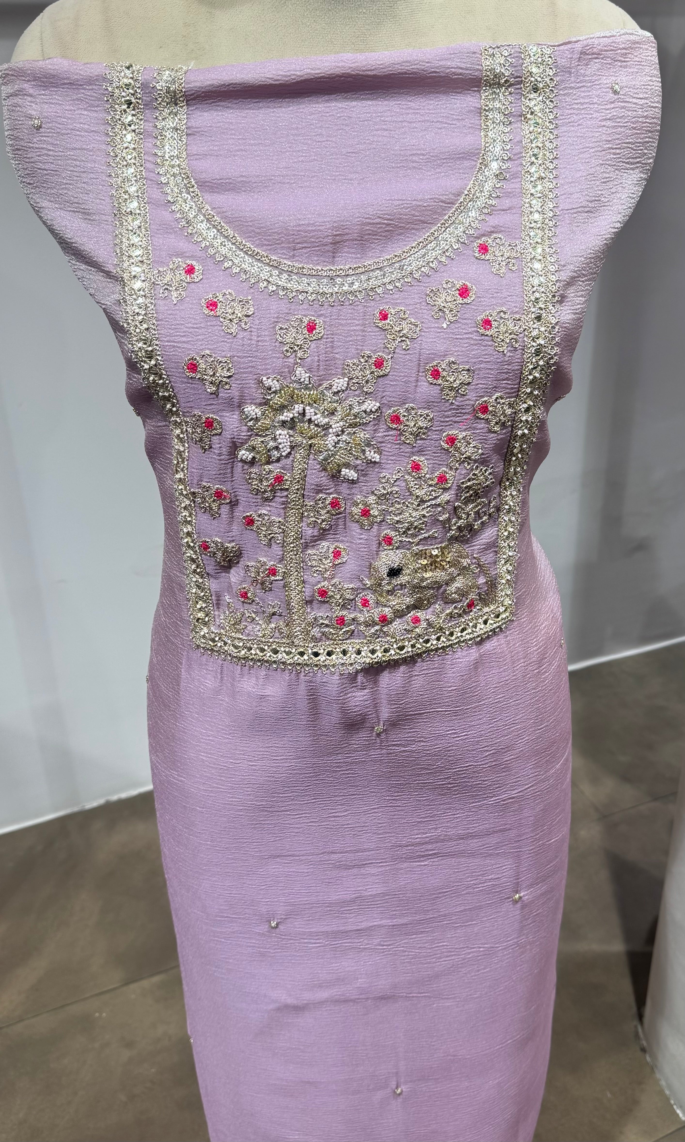 Lavender embroidered dress material
