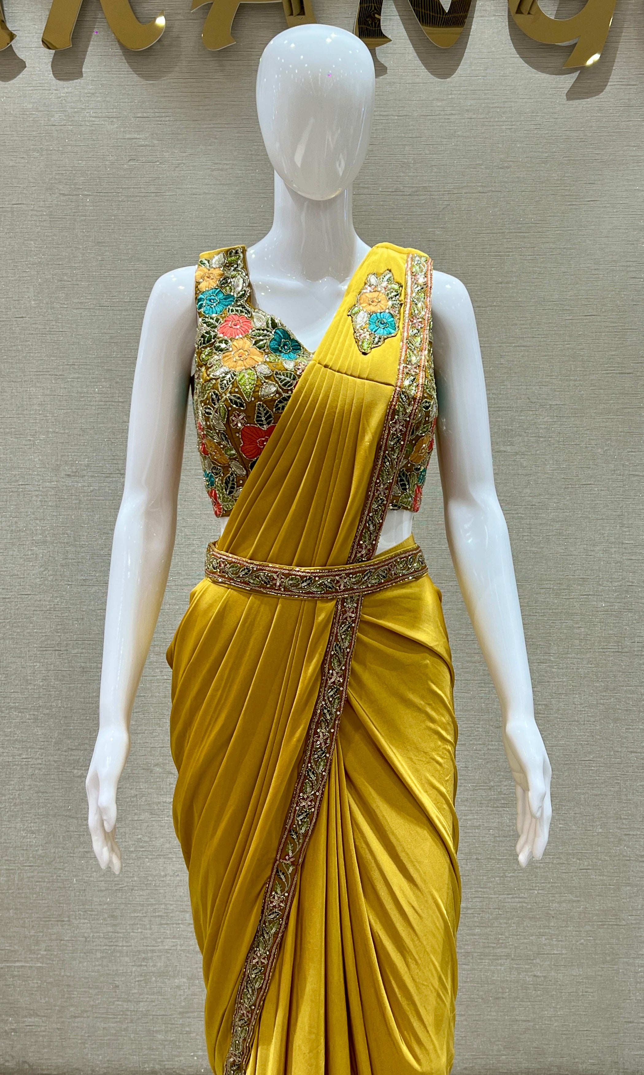 Yellow one minute saree