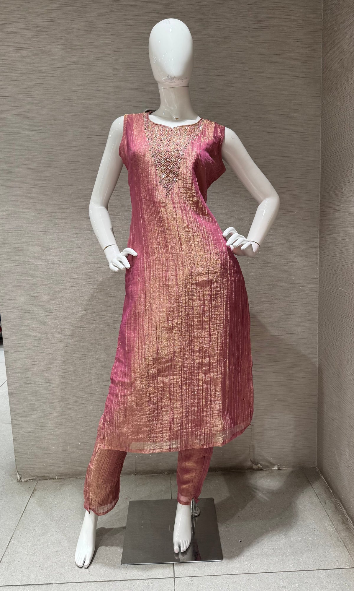 Wine Tissue Silk Ethnic Kurta Set with Dupatta