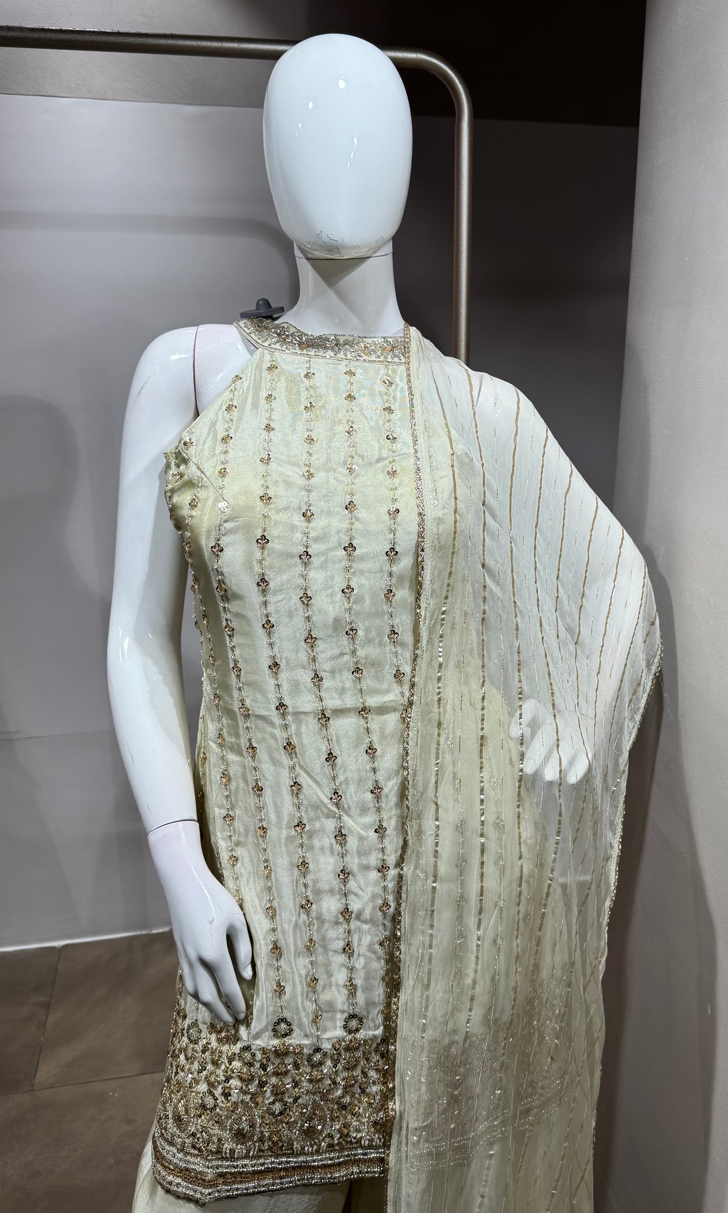 Cream Georgette Sharara Set with Dupatta