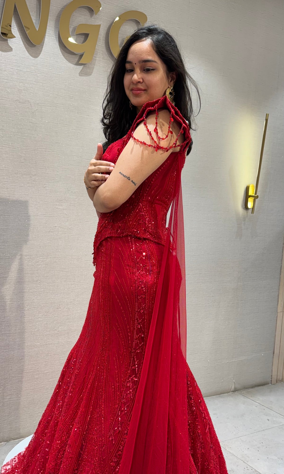 Red Lace and Sequin Embellished Lehenga set
