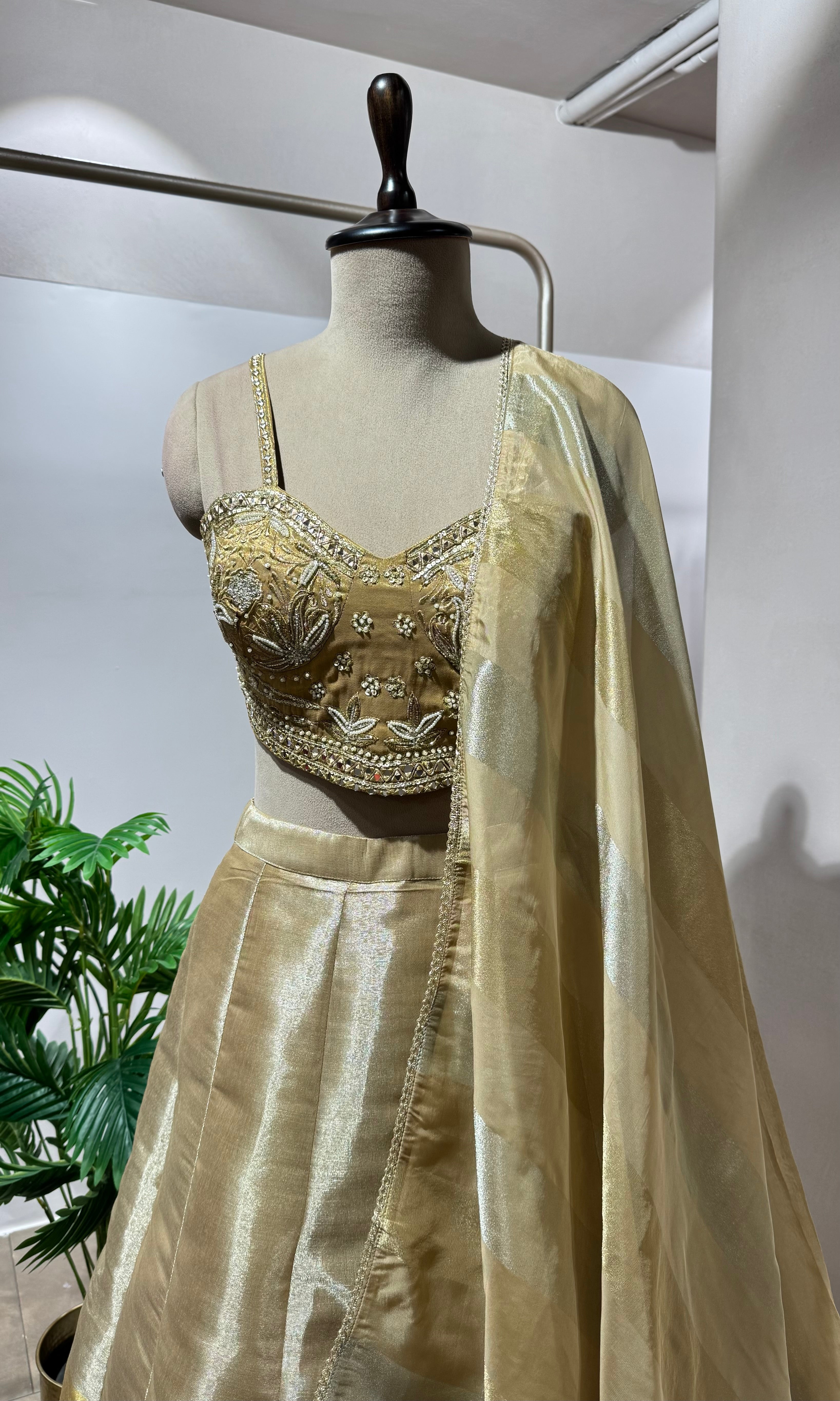 GOLDEN LEHENGA WITH CORSET BLOUSE