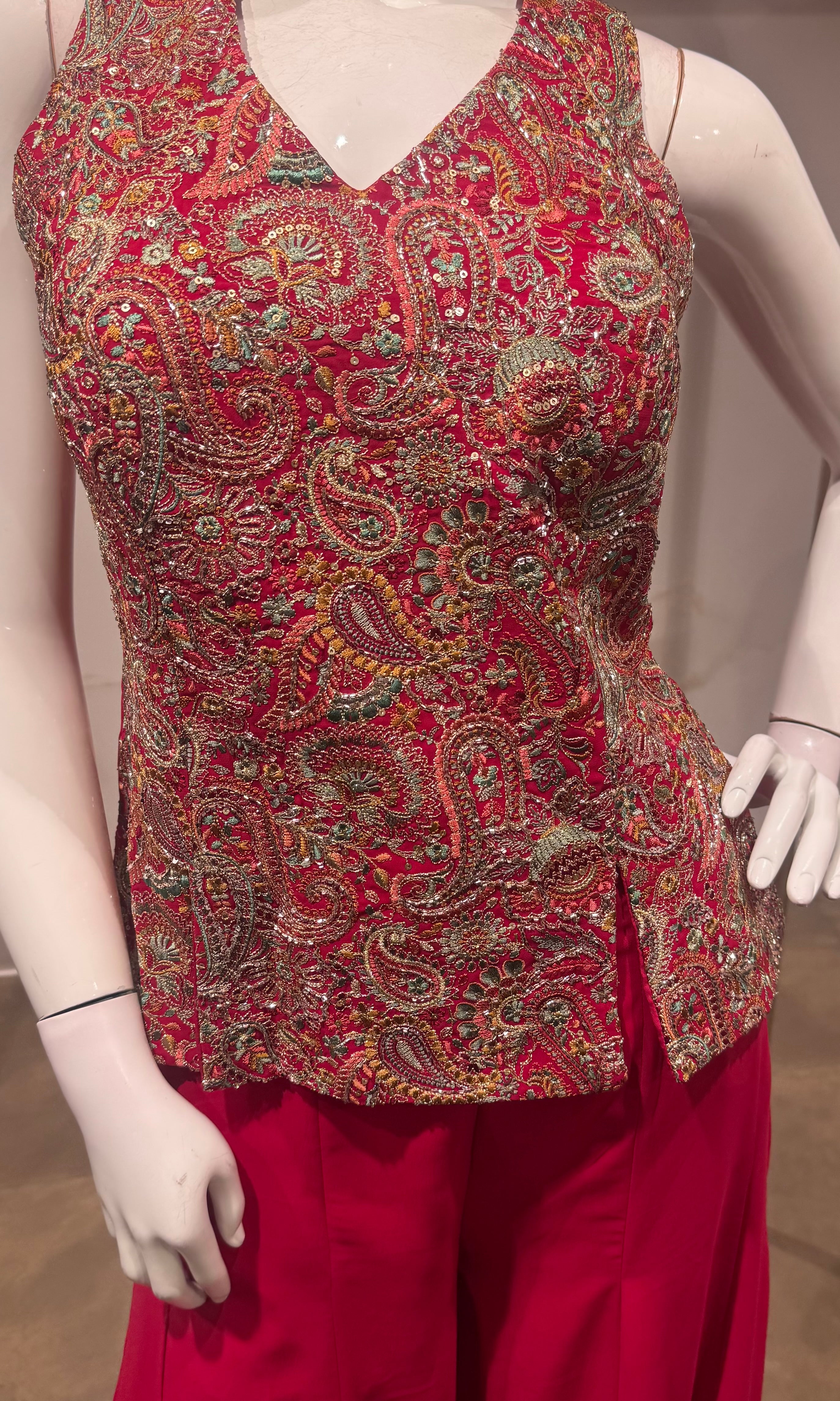 Pink Embroidered Peplum Palazzo Set