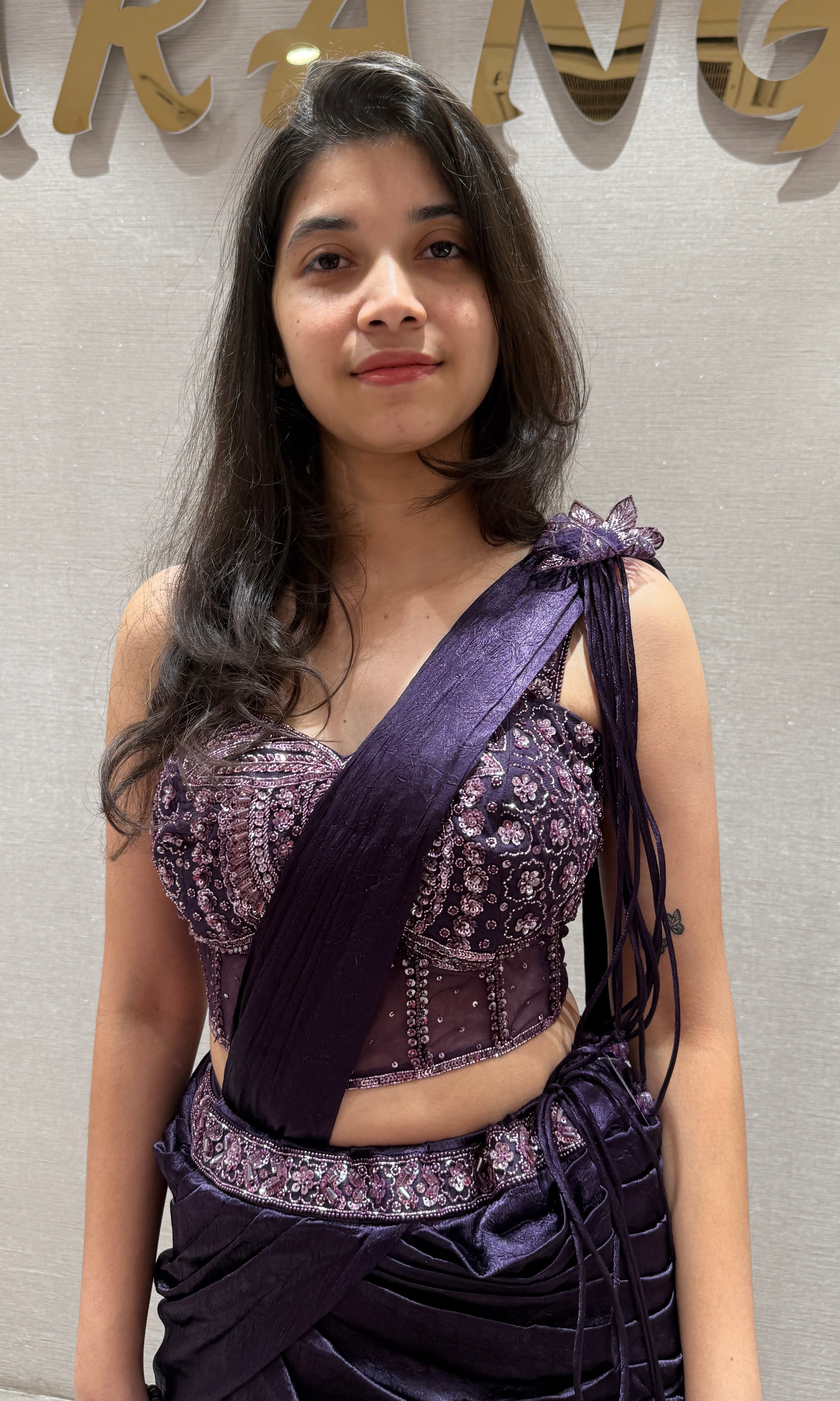 WINE Draped SAREE with Corset Blouse