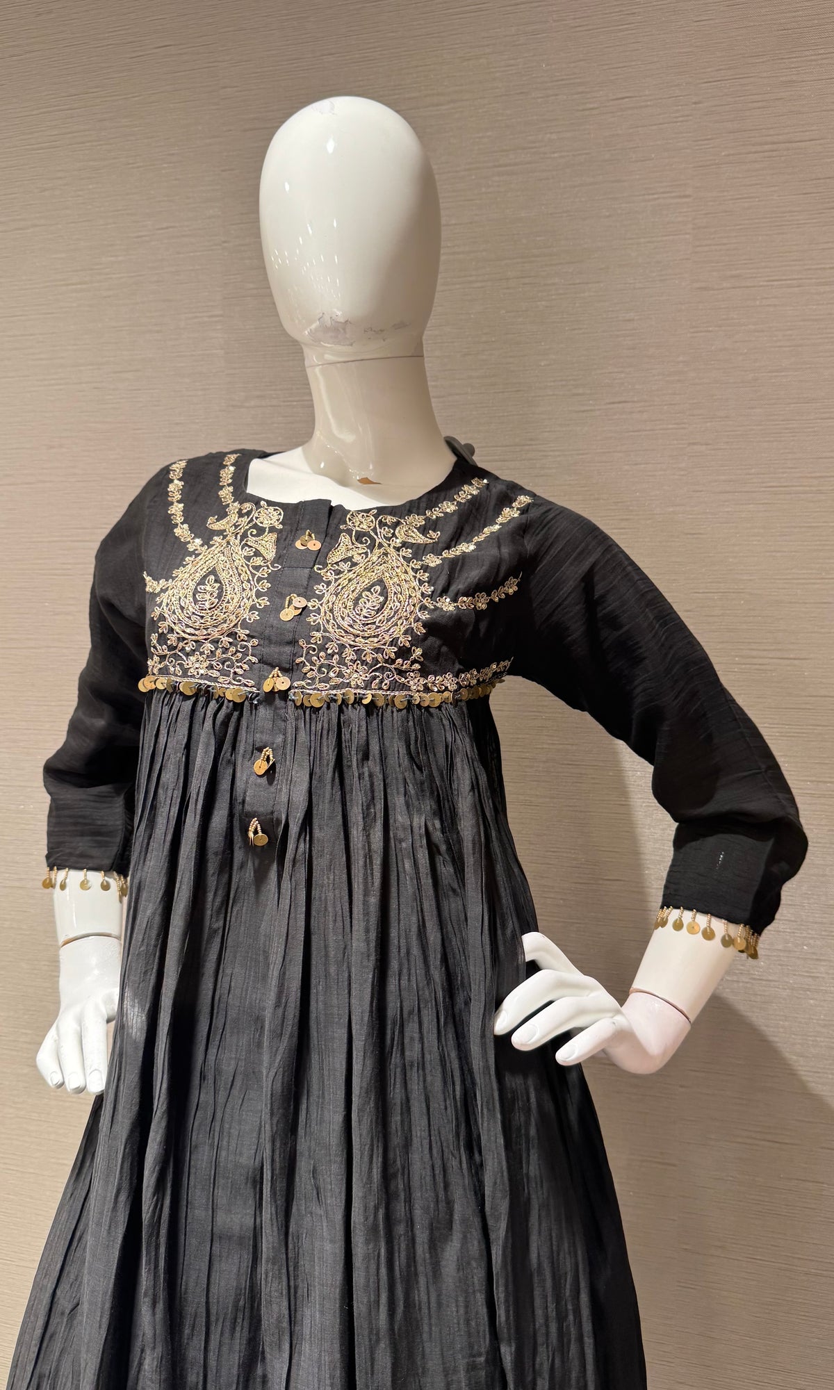 BLACK COTTON ETHNIC A LINE KURTA SET WITH DUPATTA