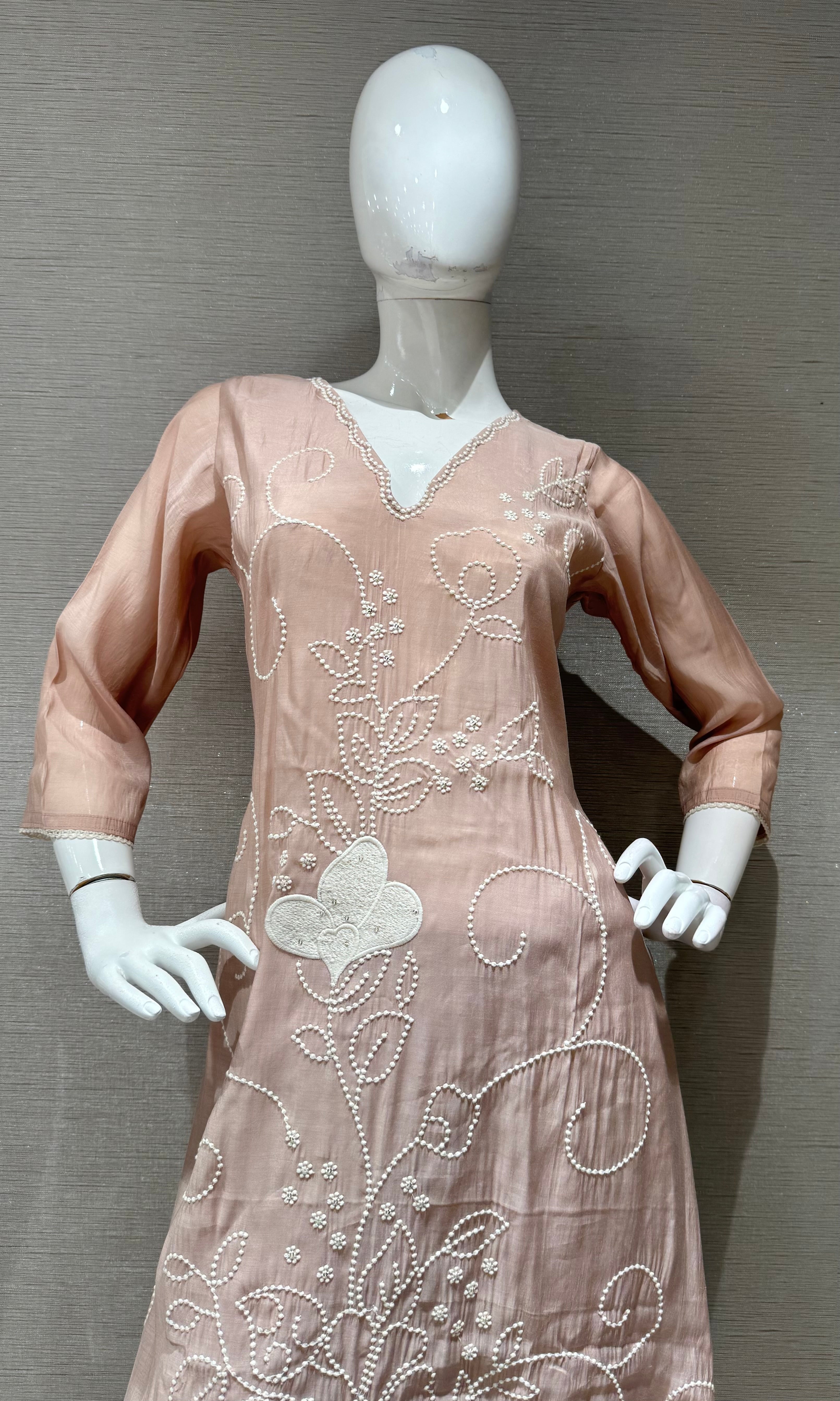 Mauve Cotton silk Floral Kurta set with dupatta