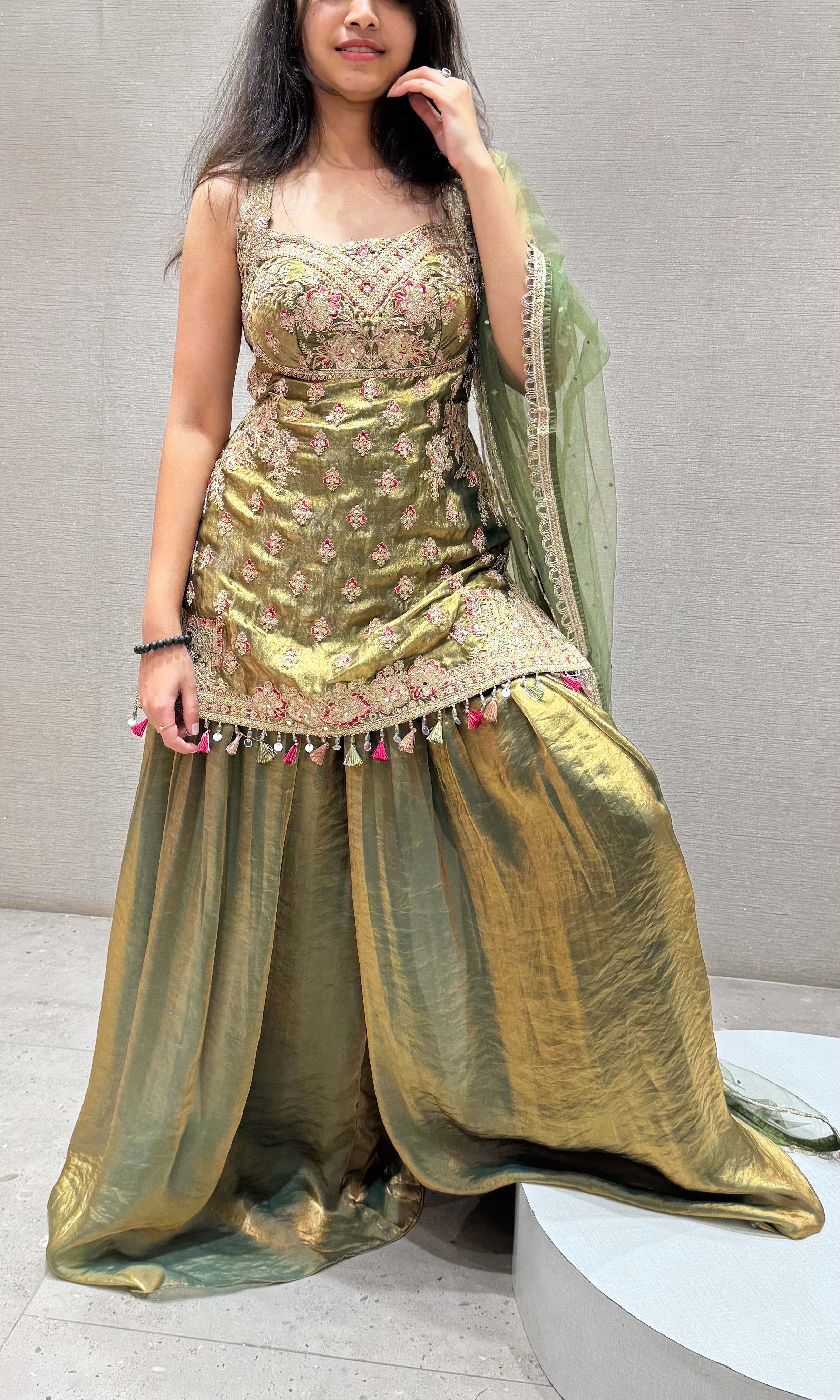 Green EMBROIDERED SHARARA SET
