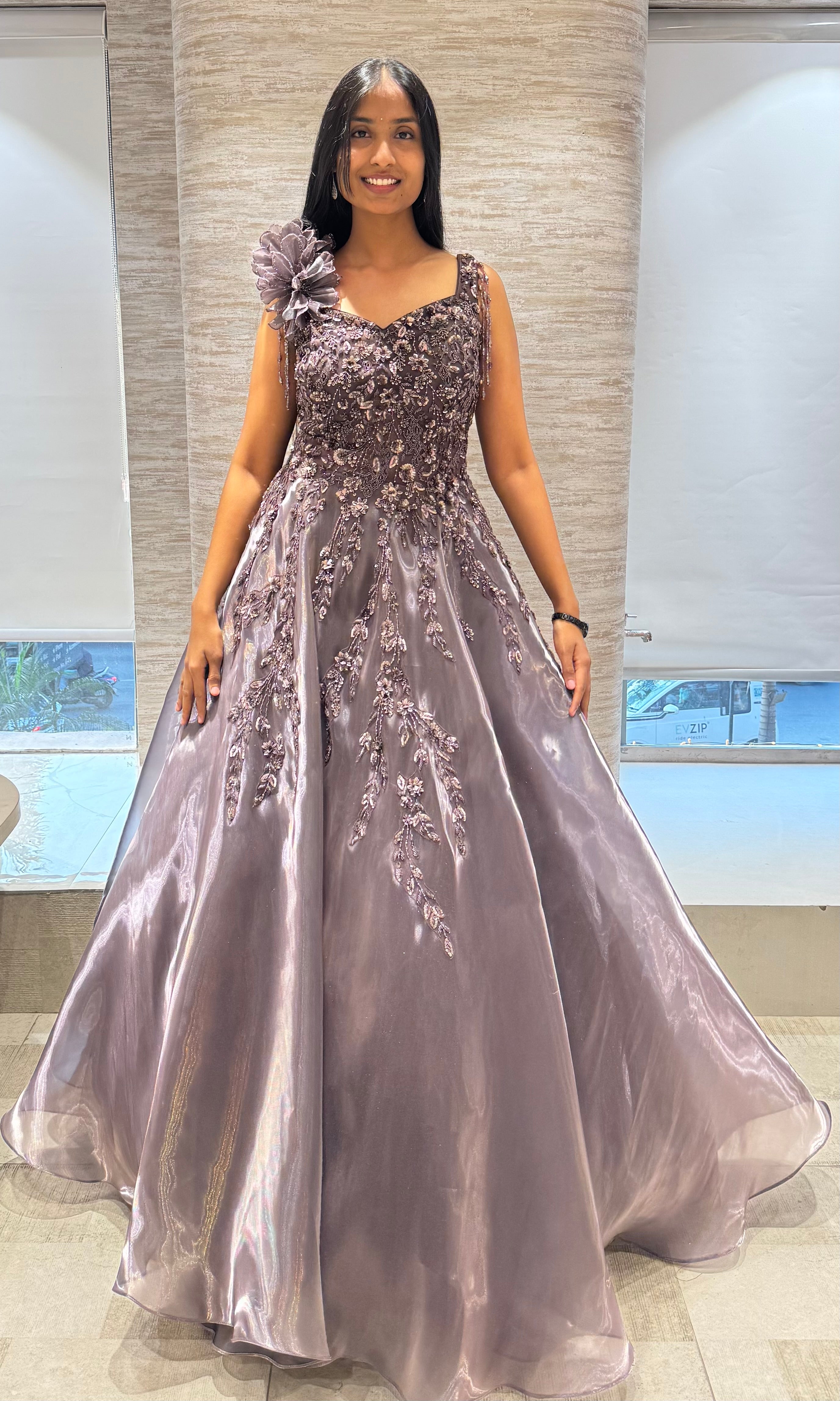 Purple FLORAL Embellished Gown