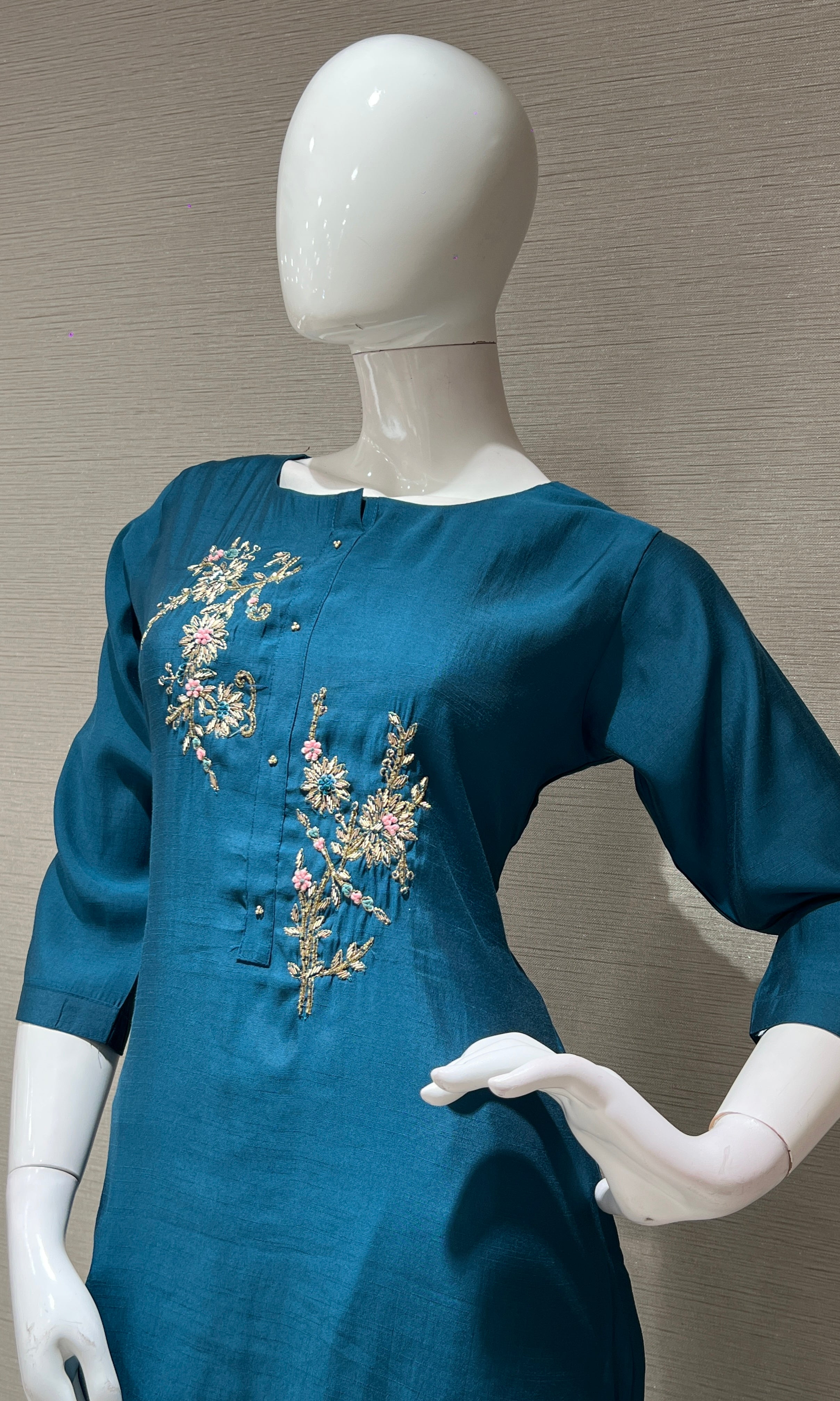 Blue Embroidered Kurta set with dupatta