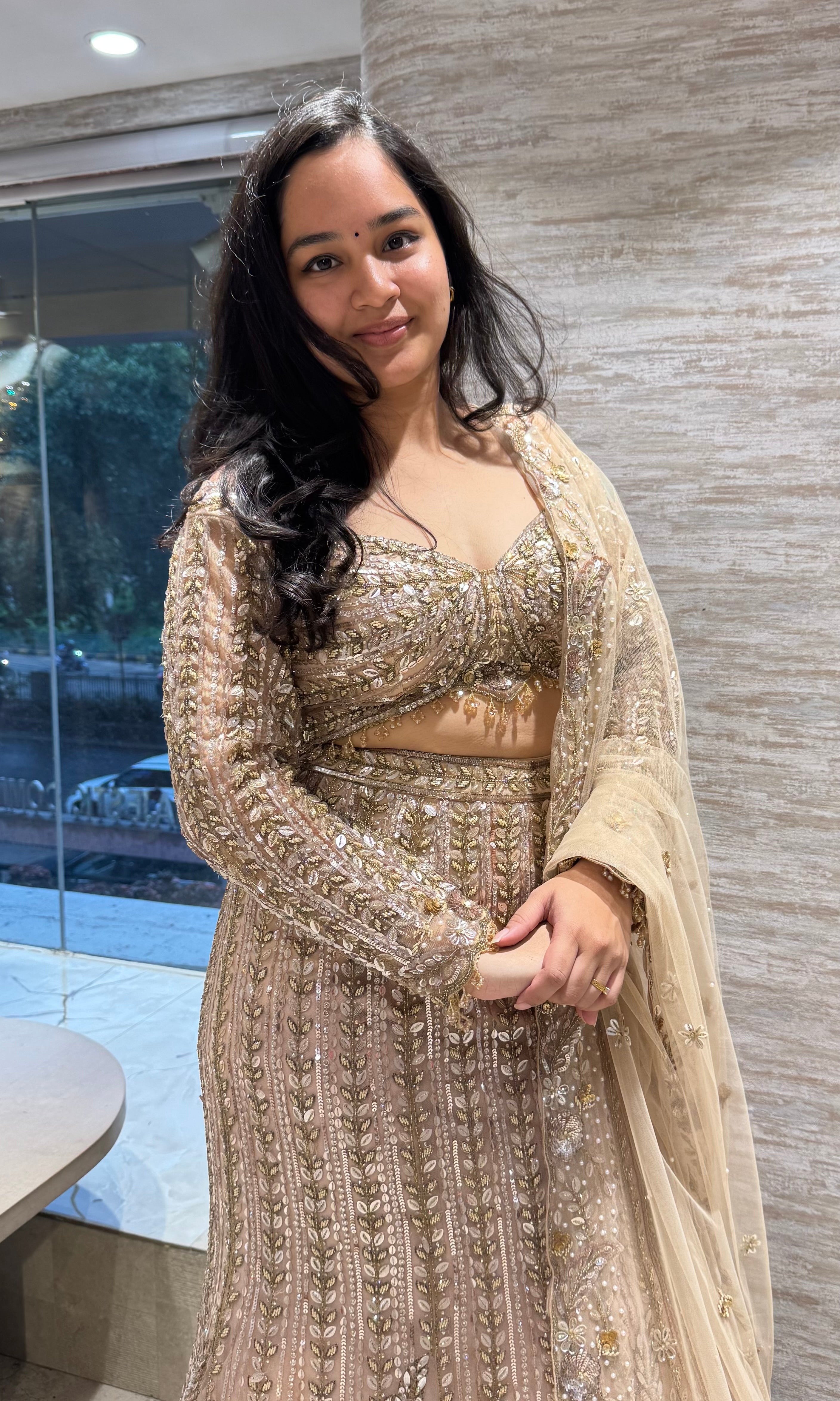 Gold Gilded Bridal Lehenga Ensemble