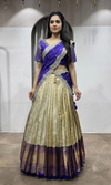 purple and cream kanjivaram Pattu lehenga