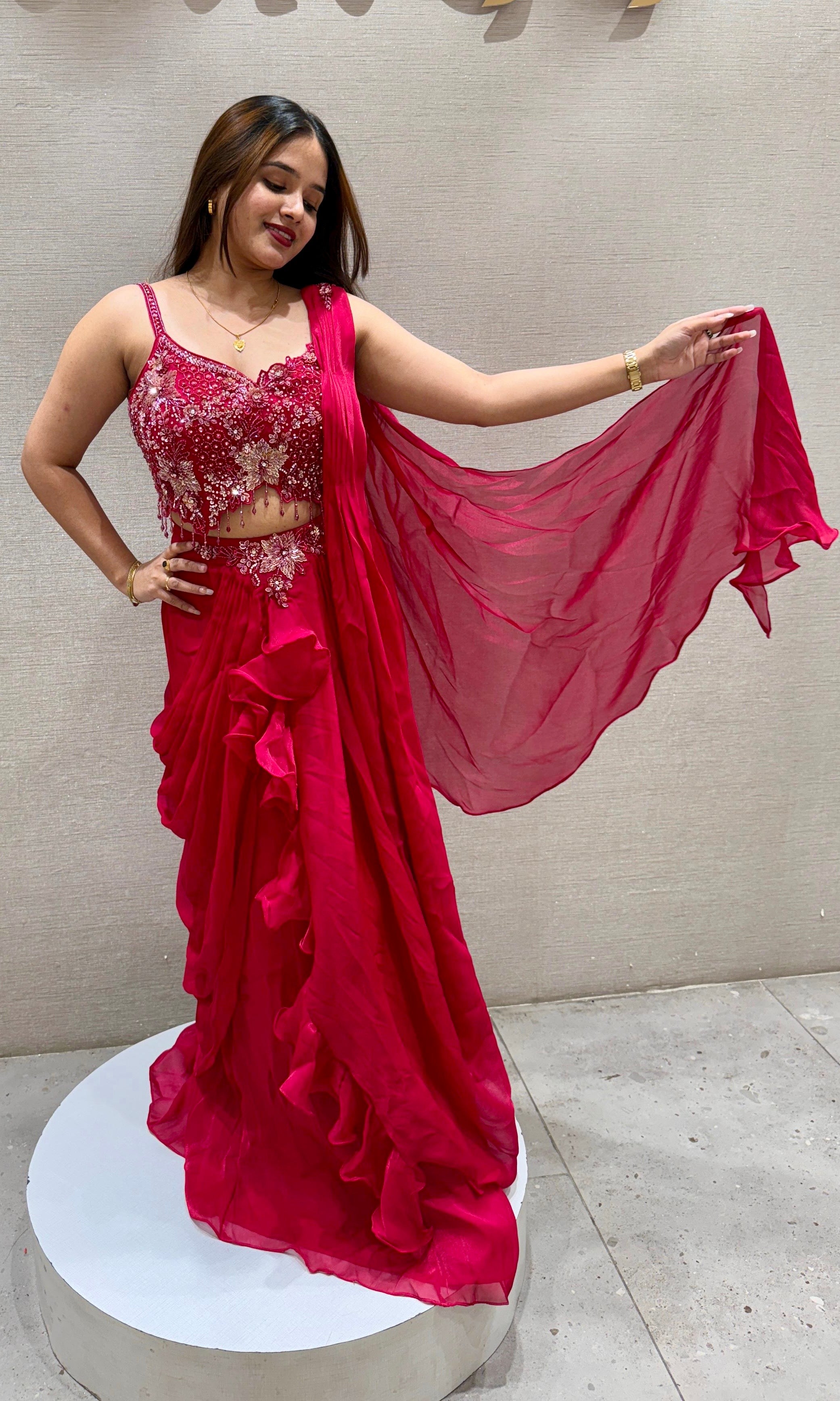 Red one minute saree