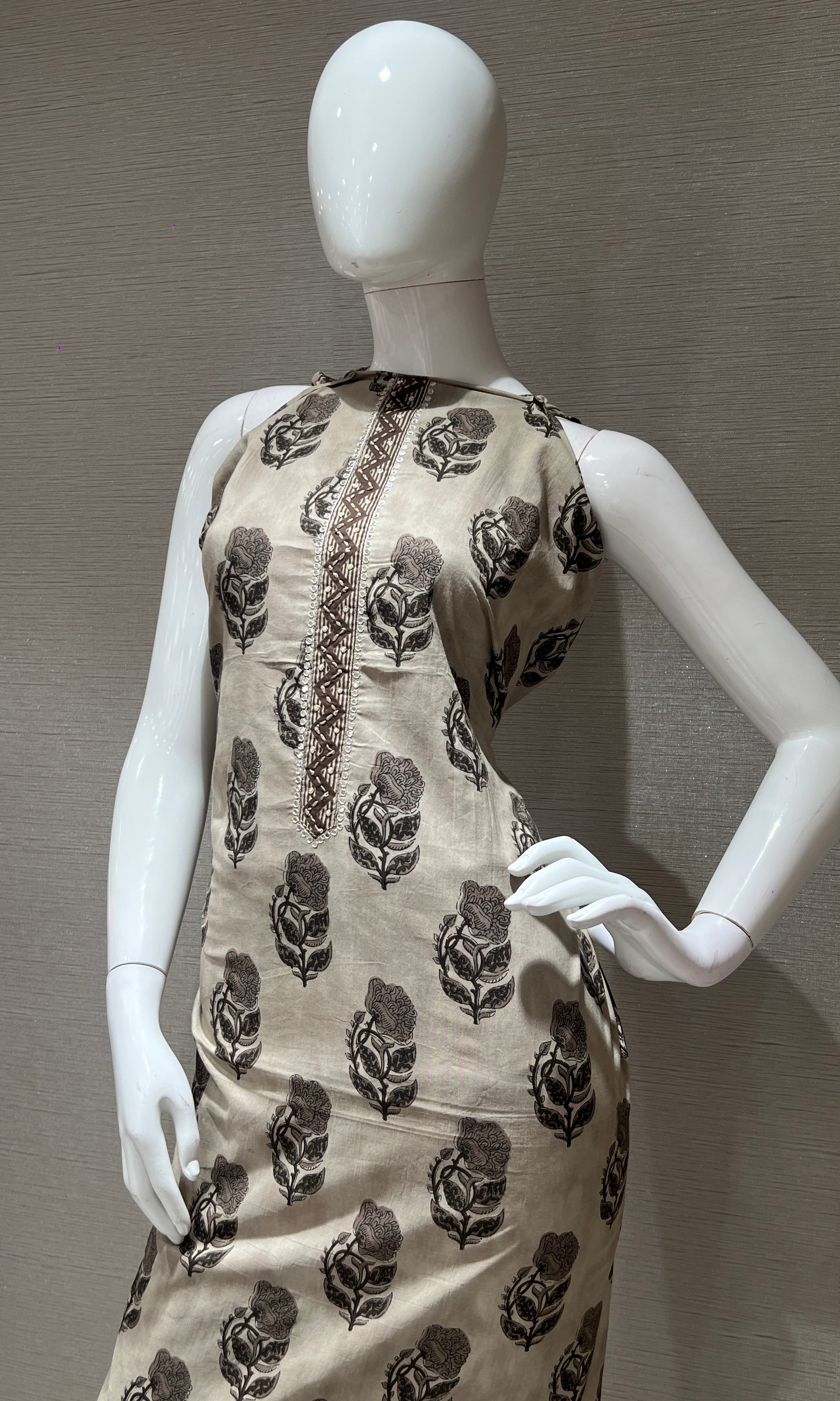 Grey Floral Print dress material