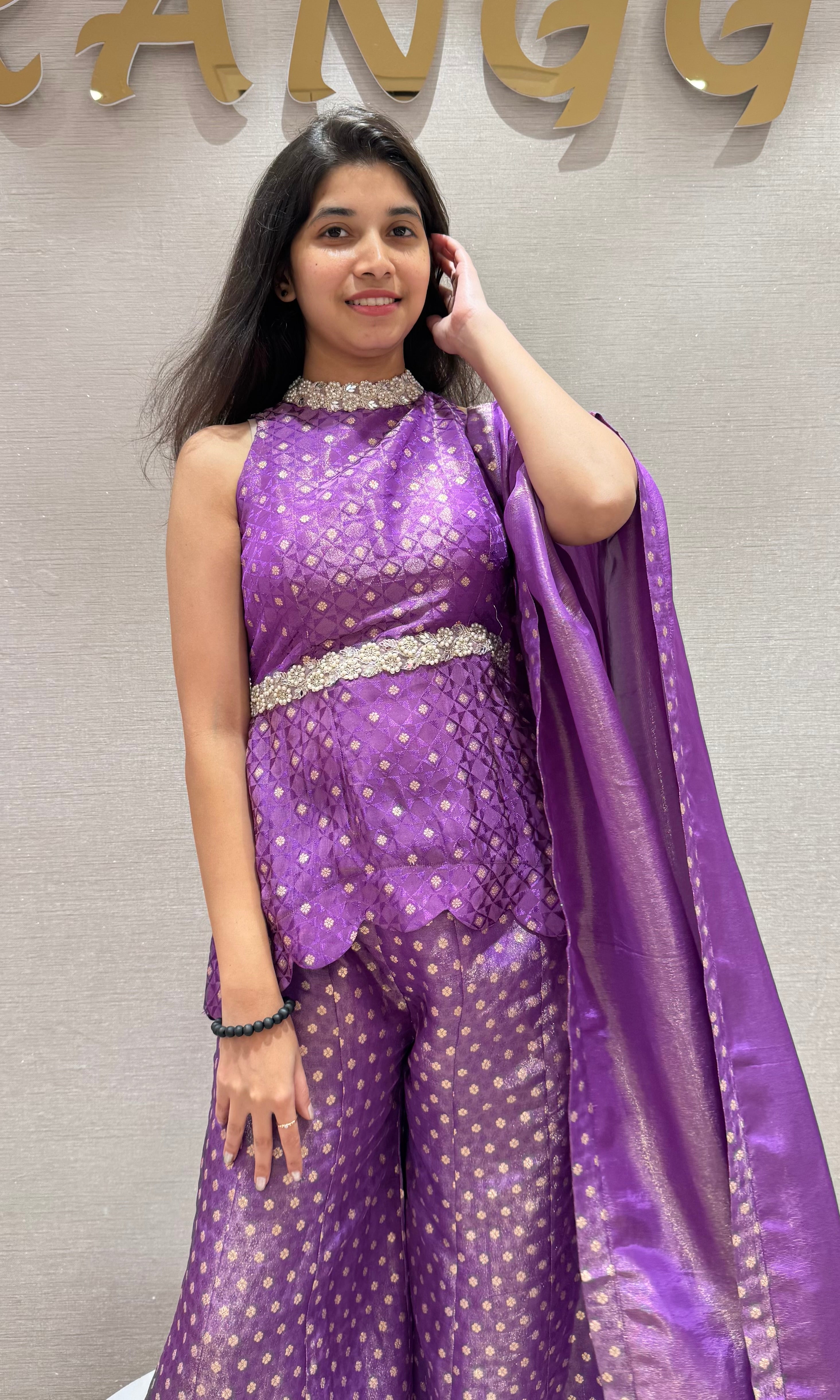 Purple palazzo WITH HALTER PEPLUM BLOUSE