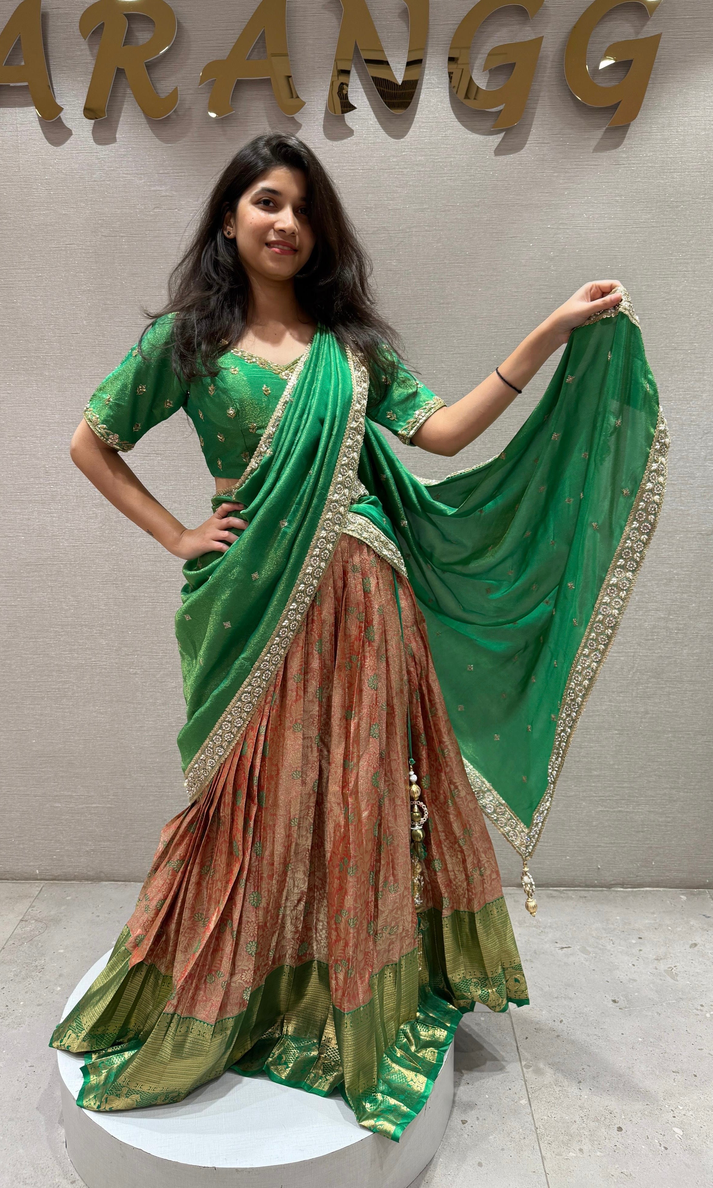 Green pattu Lehenga