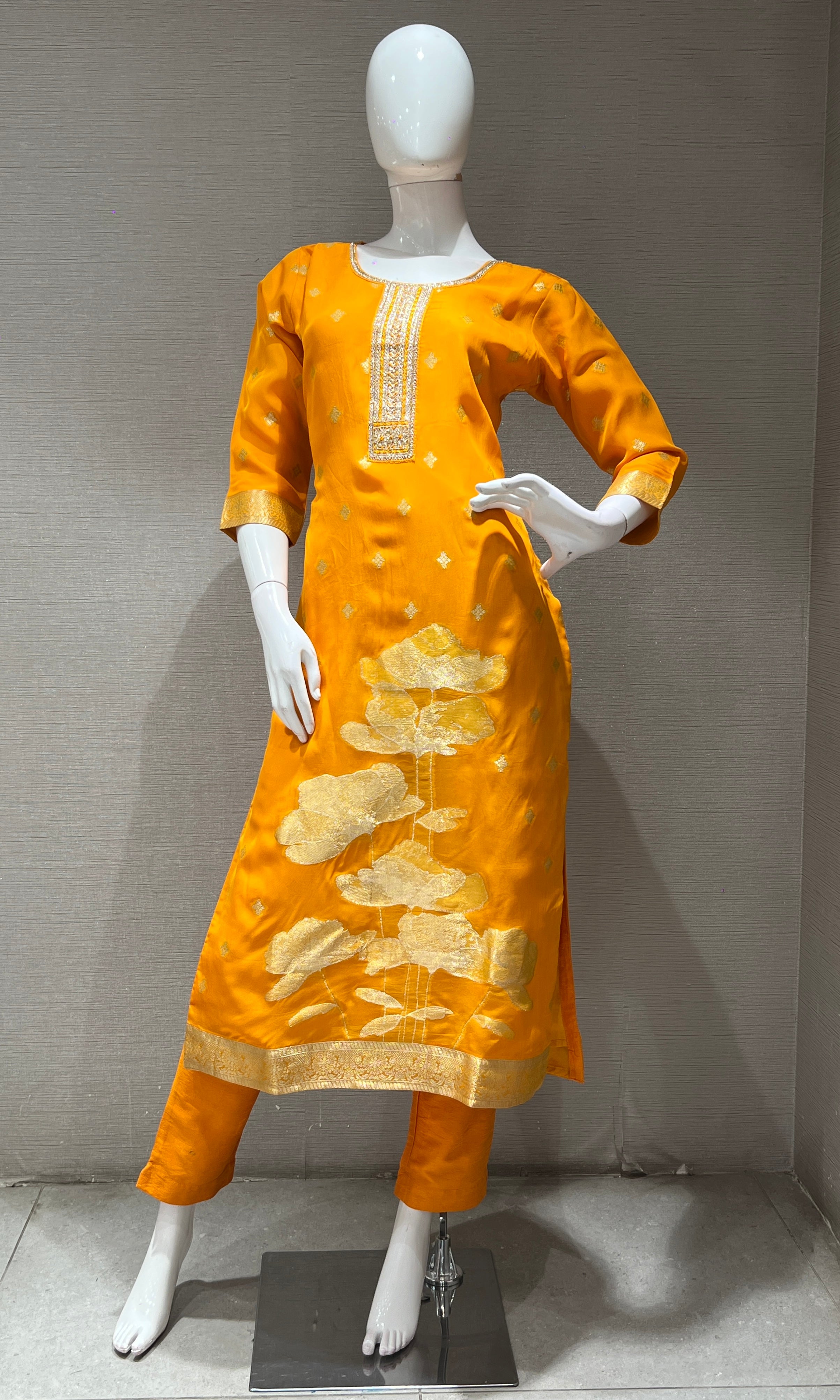 MUSTARD GOLD EMBROIDERED KURTA SET