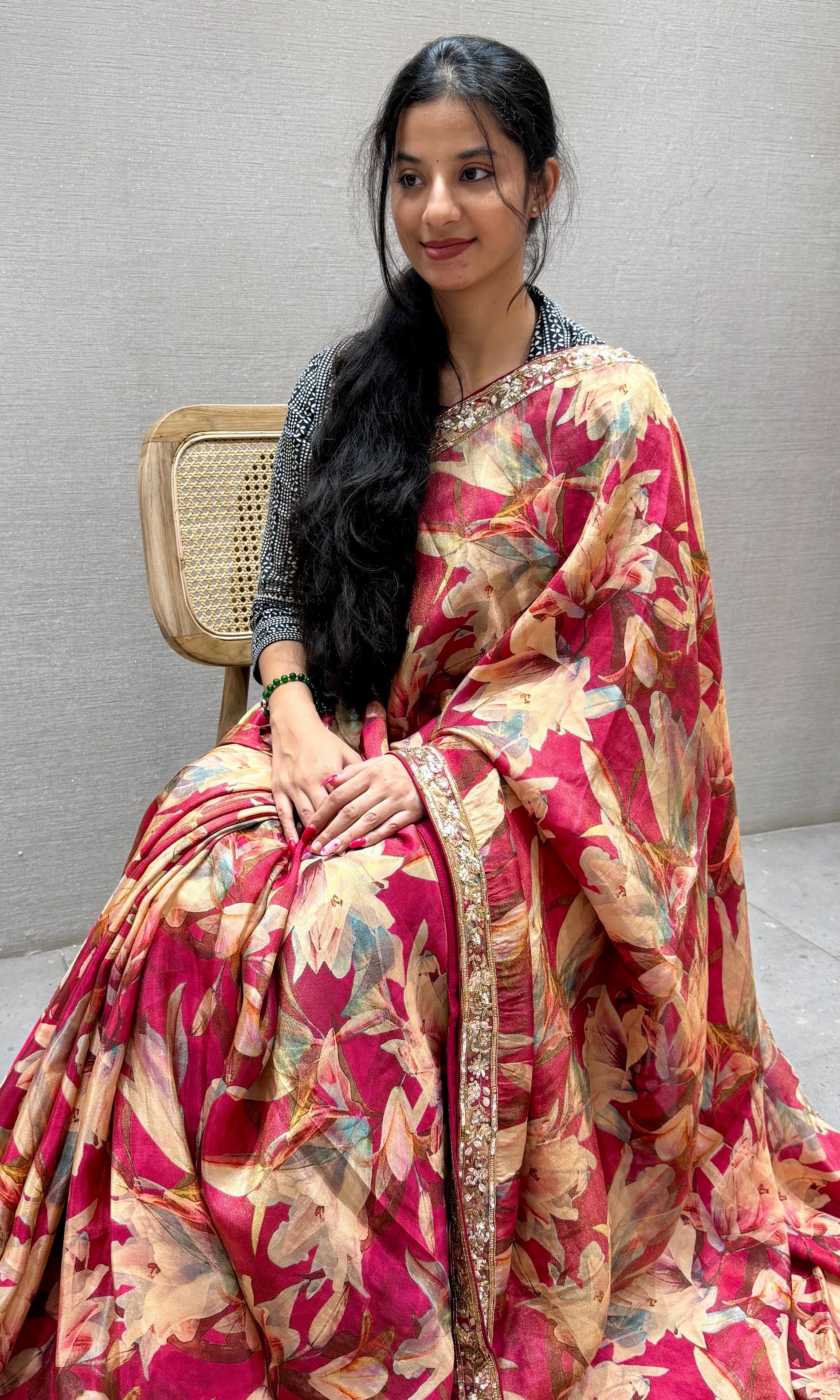 Red saree with ready blouse