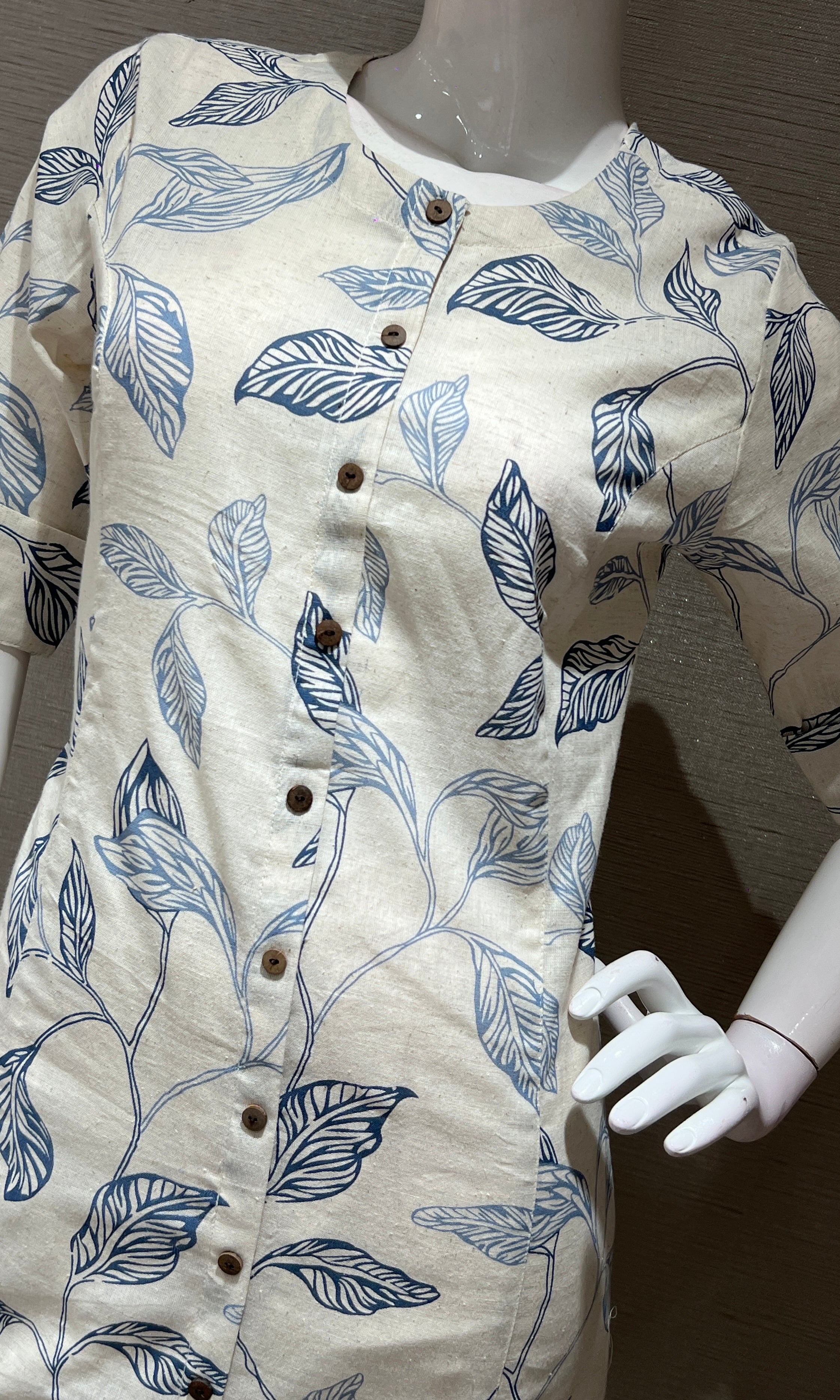 Navy blue LEAF PRINT KURTI