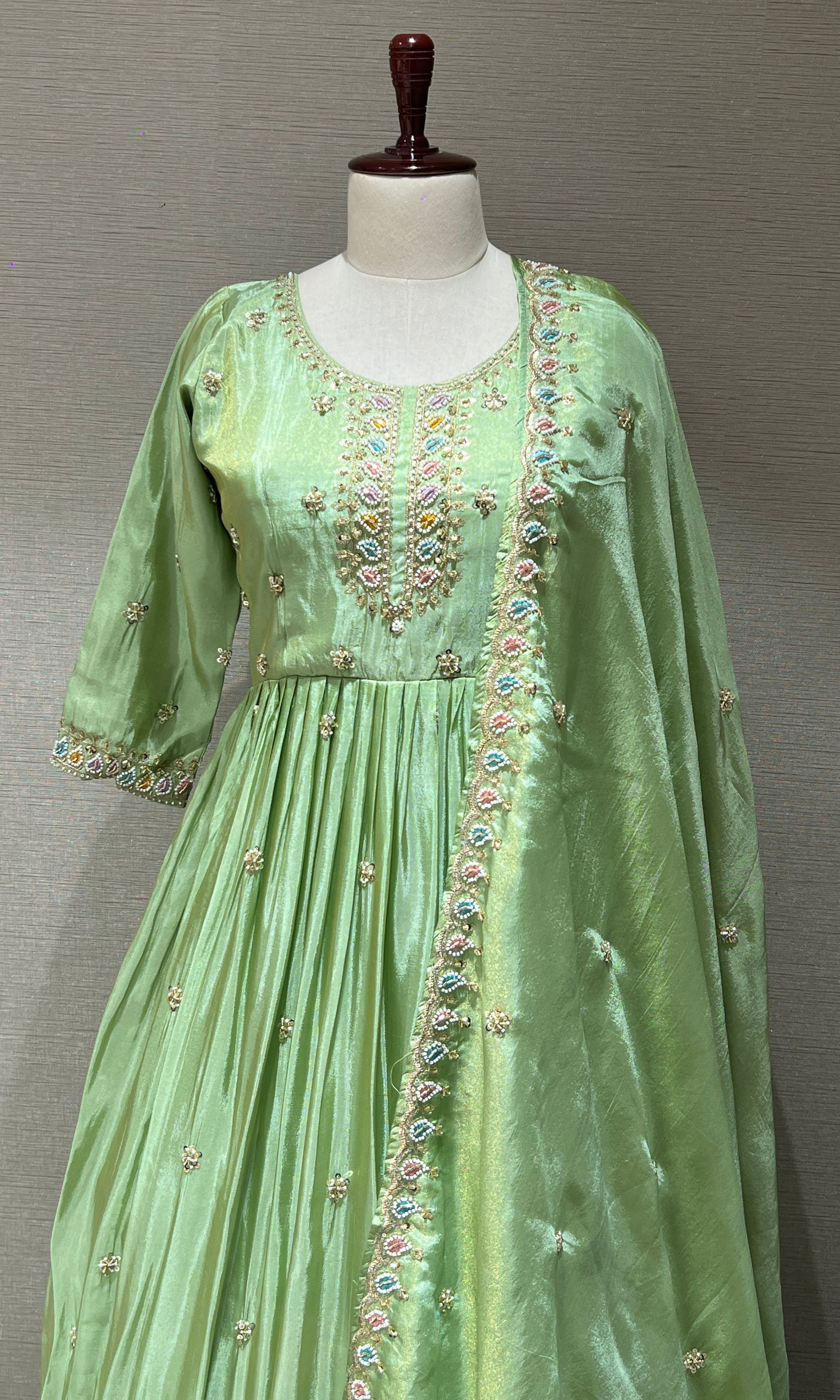 Light Green Embroidered Anarkali Gown with Dupatta